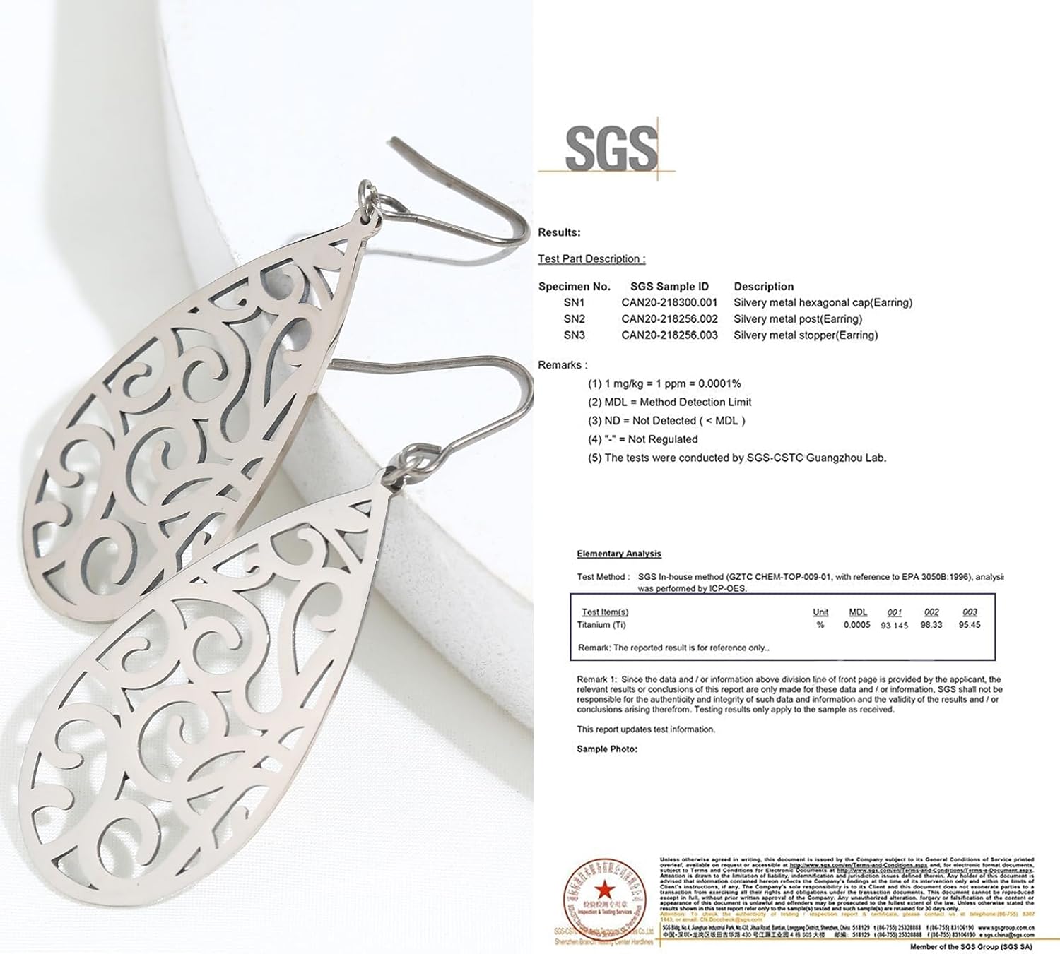 TGNEL Teardrop Dangle Earrings Titanium Earrings for Women, Openwork Filigree Earrings Hypoallergenic for Sensitive Ears