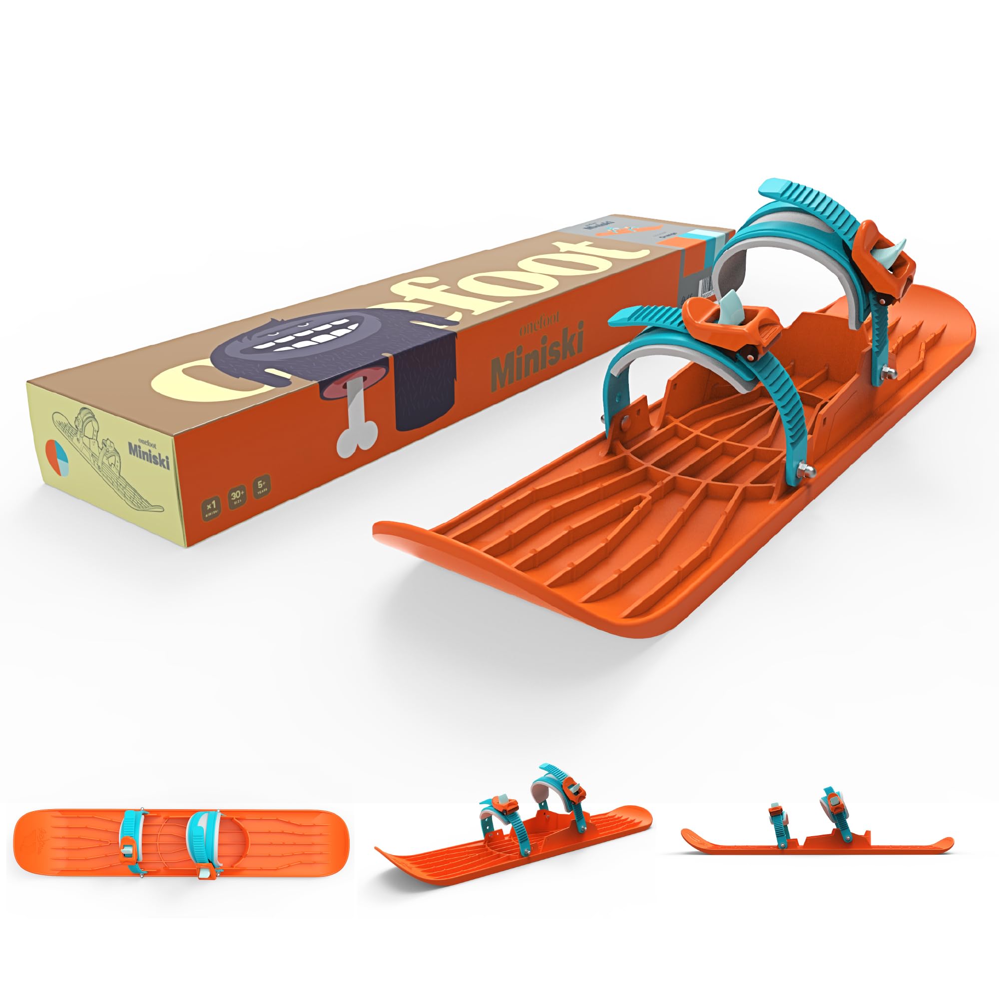 Onefoot Mini Ski - Kompakter Mini Ski (71,7 x 15,3 cm) mit verstellbaren Bindungen & Grip Spikes - Langlebiges kurzes Skiboard - Spaß für Tricks, Balance und Freesty-Skifahren