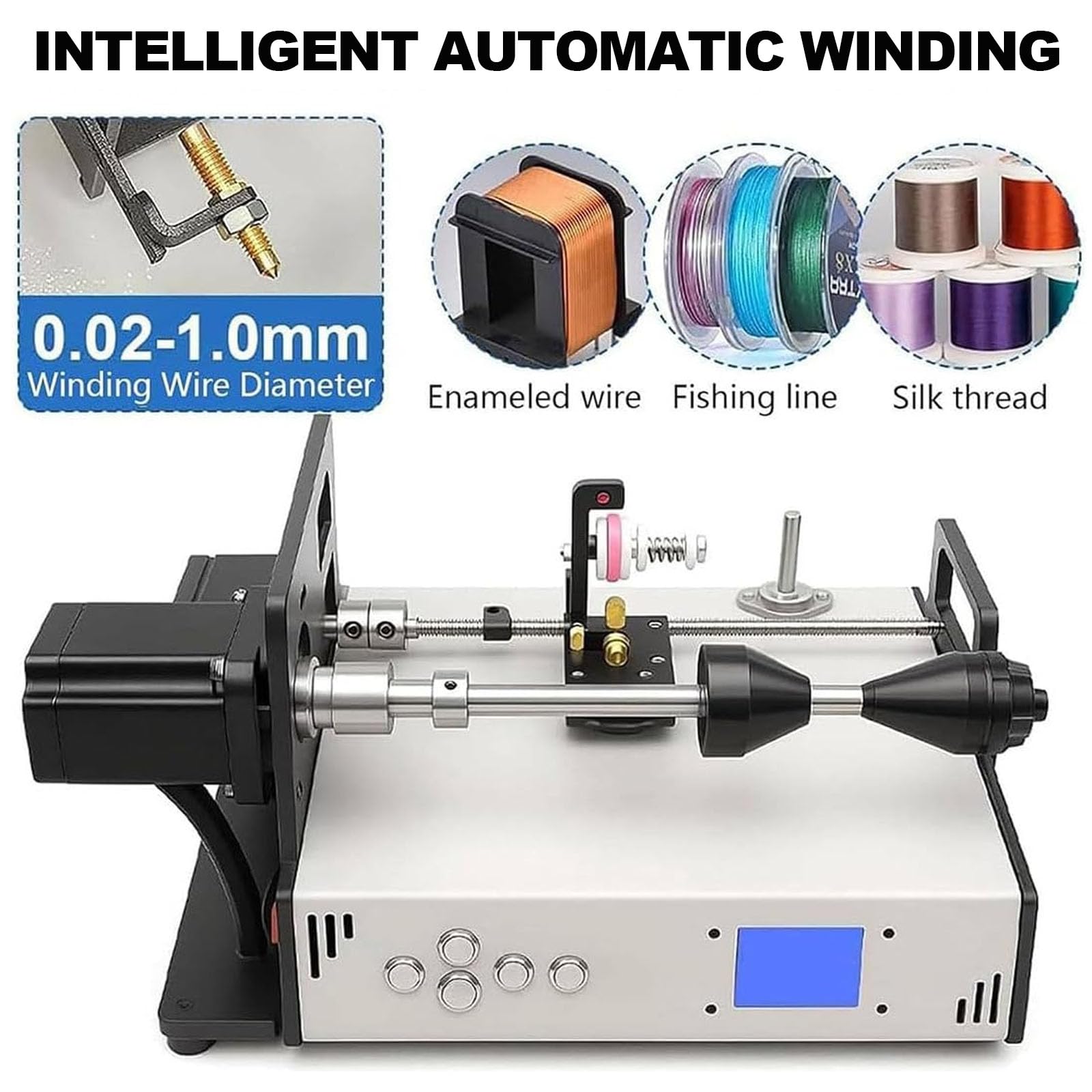 Avvolgitrici Automatiche Industriali per Fili, Macchine Avvolgitrici con Schermo LCD, Precisione 0,01 Mm, velocità Regolabile da 120 A 900 Giri/min, Coppia di 2,3 NM, per Fili Metallici, Lenze da