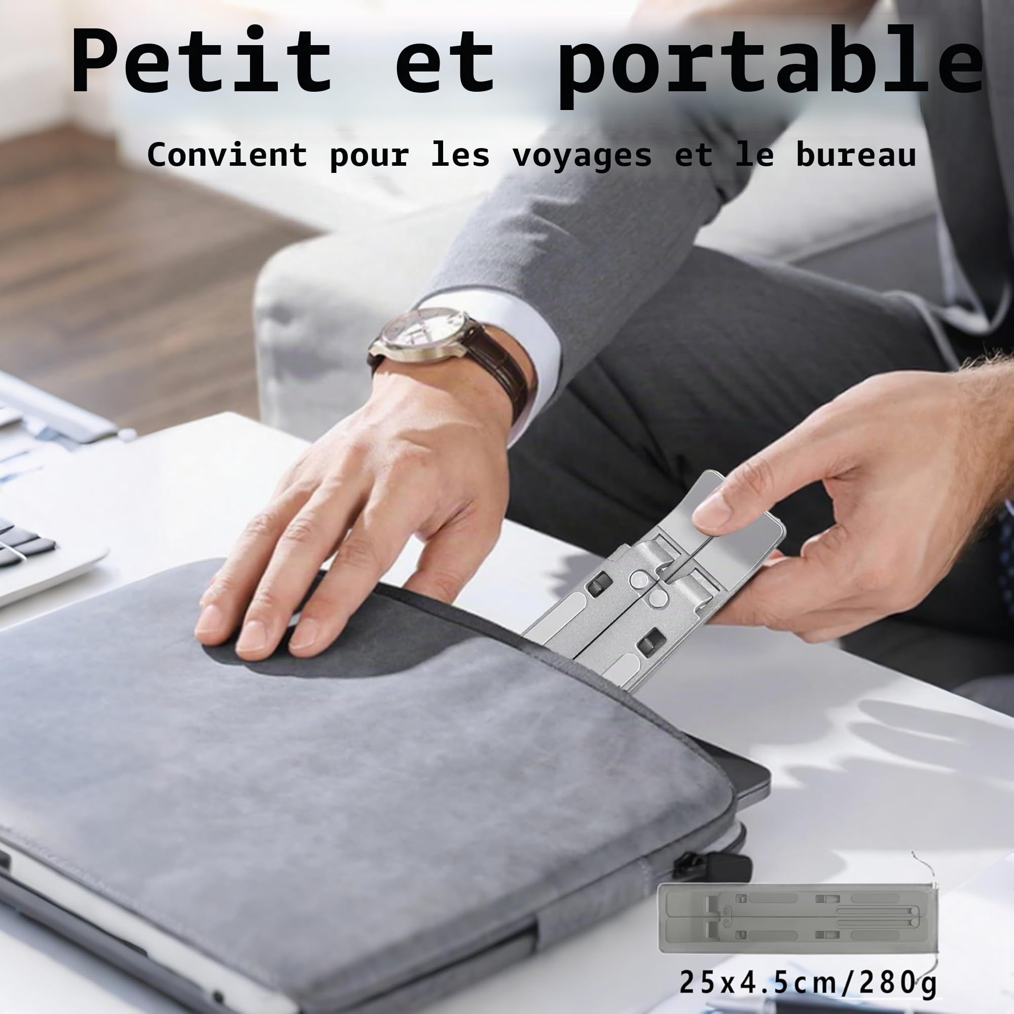 AiTodos® Support Ordinateur Portable, Alliage D'aluminium, Léger, Compact Portable Pliable - Ventilation et Dissipation de la Chaleur, Réglage à 6 Vitesses - Support pc Portable (Argent)