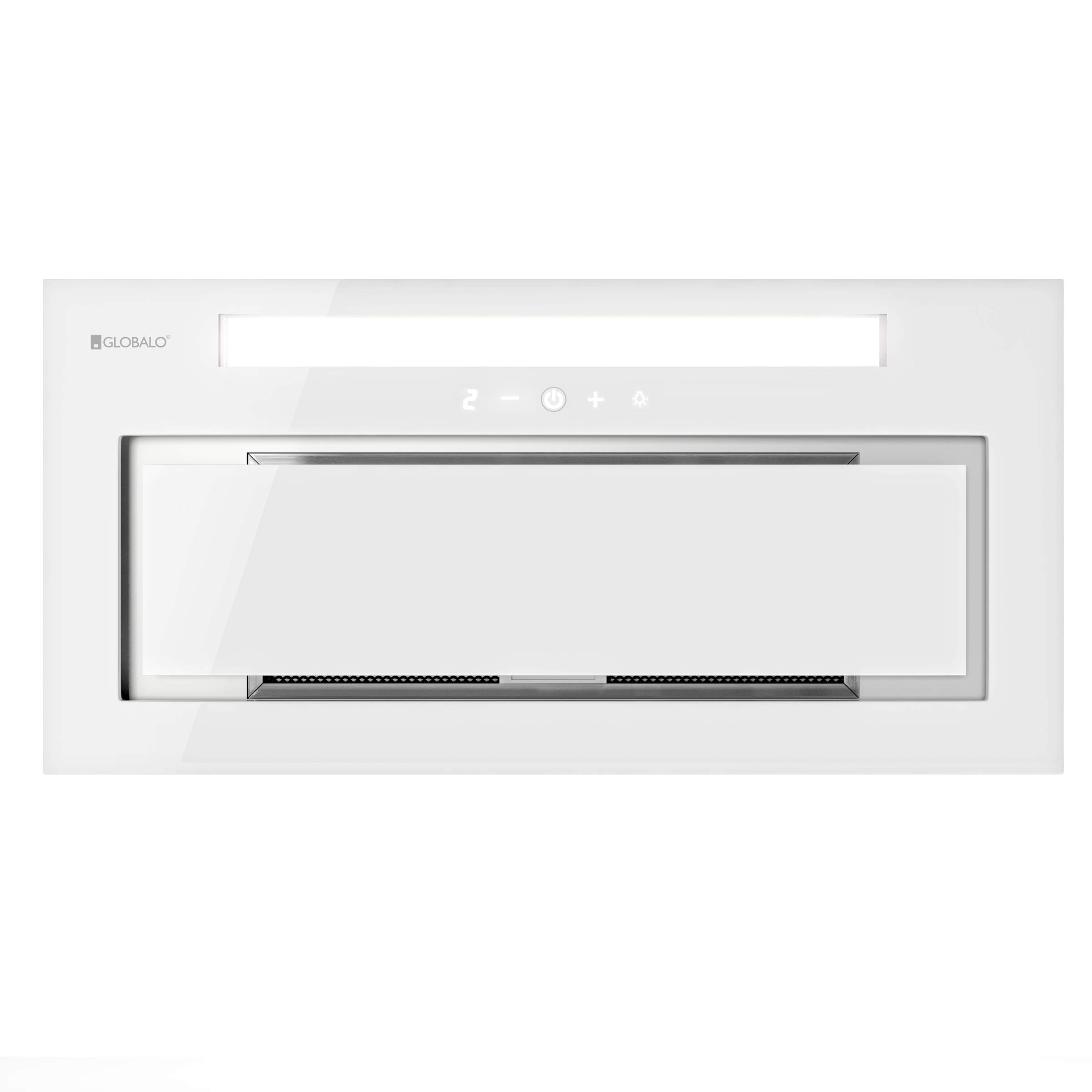 Dunstabzugshaube, Einbauhaube für Küche, Flachlüfter, mit Beleuchtung, Einbaubreite 60 cm, 4 Leistungsstufen, Gehärtetes Glas und Lackierter Stahl, Loteo 60.4 Plus White, Weiß