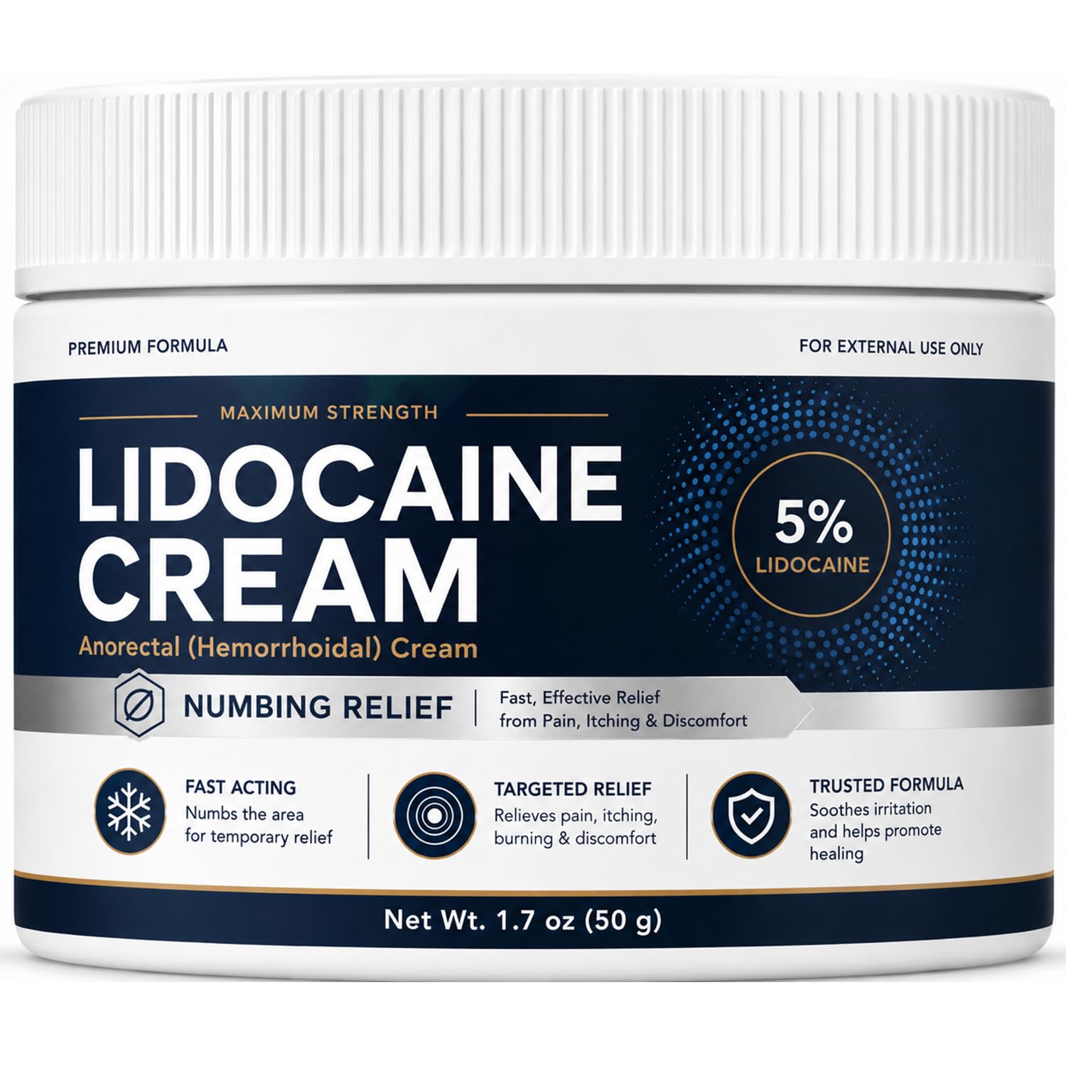 5% Lidocaine Numbing Cream: Lidocaine Cream Maximum Strength for Pain Relief, Itching, Burning, Soreness, Hemorrhoid Treatment - 1.7 oz