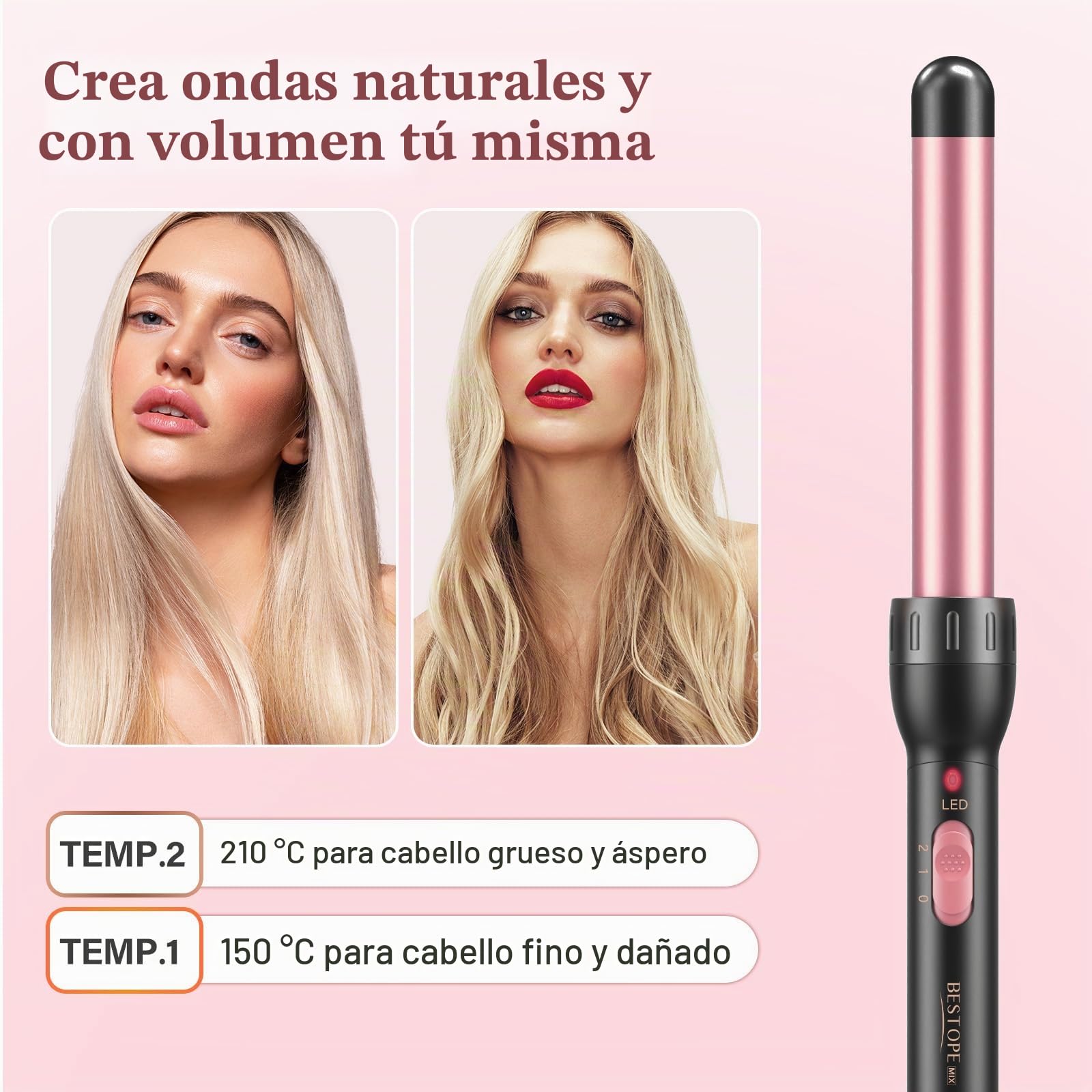 5 in 1 Rizador de Pelo con planchas del pelo, Rizador de Pelo Cerámica Antiestática Rizador pelo con Temperatura Regulable Calentamiento rápido