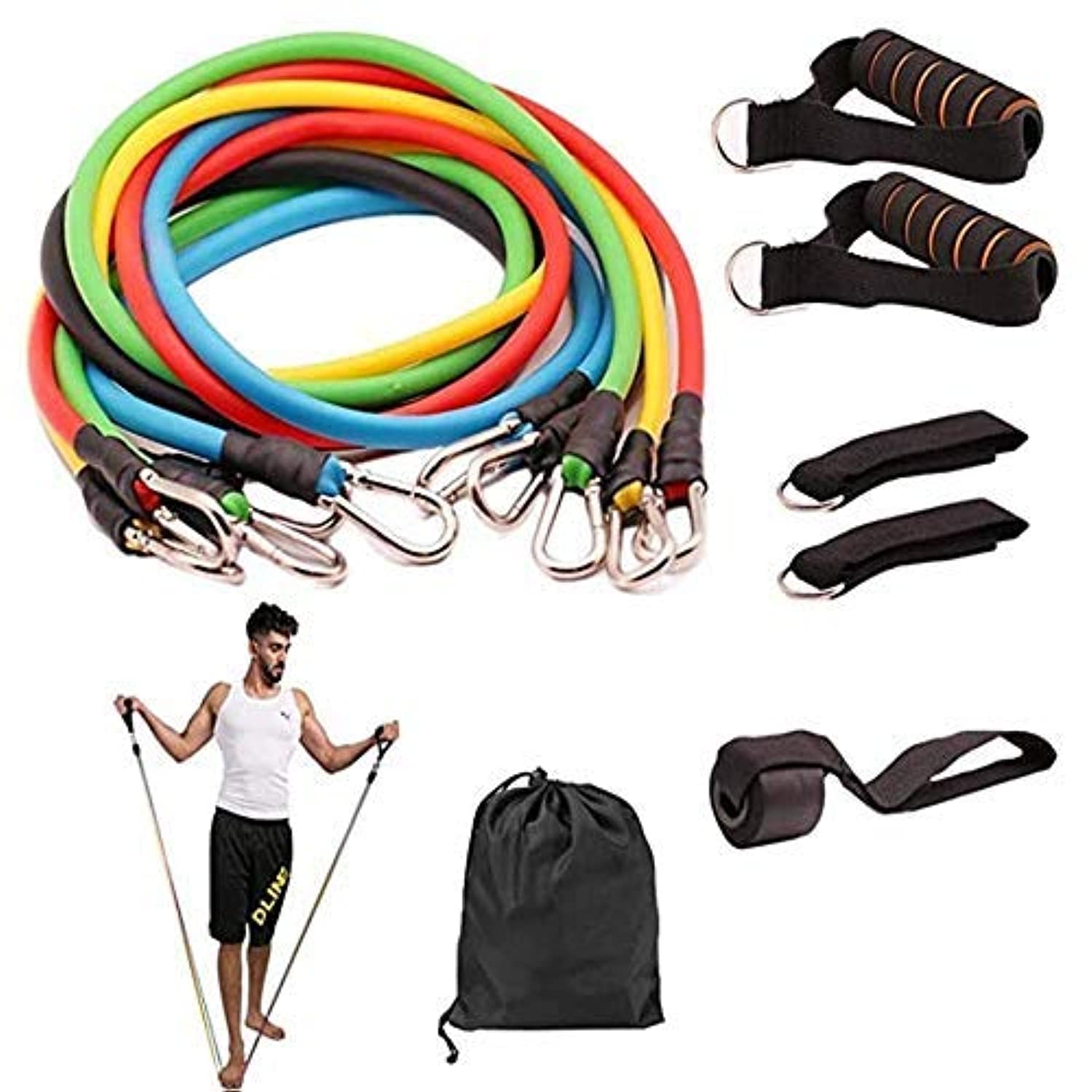 Other Resistance Bands Set 11 Pieces with Exercise Tube Bands, Resistance Loop Band, Core Sliders, Door Anchor, Ankle Straps For Strength Training, Physical Therapy, Home Workouts
