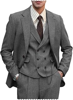 Mens Formal Tweed Wool 3 Piece Wedding Slim Fit Suit Prom Tuxedos Groomsmen