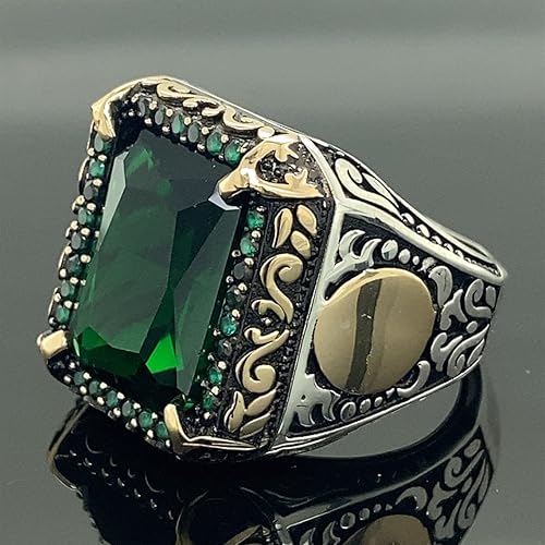 Miniatura 2 de Men Emerald Stone Ring, Green Stone Ring, Vintage Style Ring, Square Stone Ring, Ottoman Style Ring