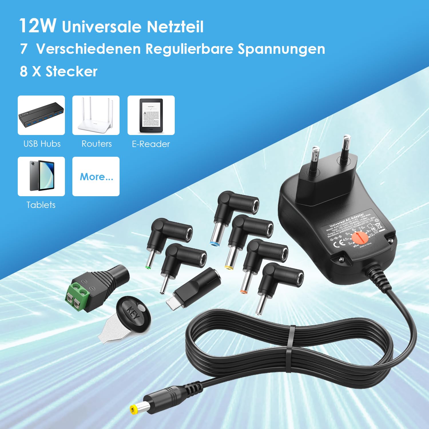 Outtag 12W Multi di tensioni caricatore universale adatto 3V 4.5V 5V 6V 7.5V 9V 12V 1A 1000mA per elettrodomestici LCD Wi-Fi Router Bluetooth altoparlante USB Caricabatterie Cellulari Smartphone