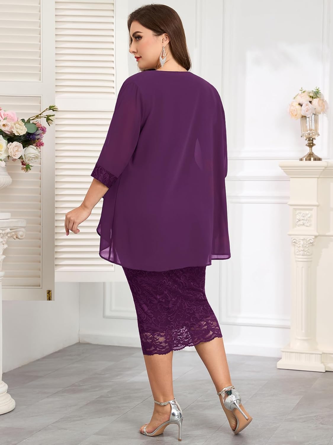 CYCLAMEN Plus Size Formal Mother of The Bride Groom Dress Suit with Jacket Lace Chiffon 2 Pcs Set Outfit Wedding Guest - Image 6