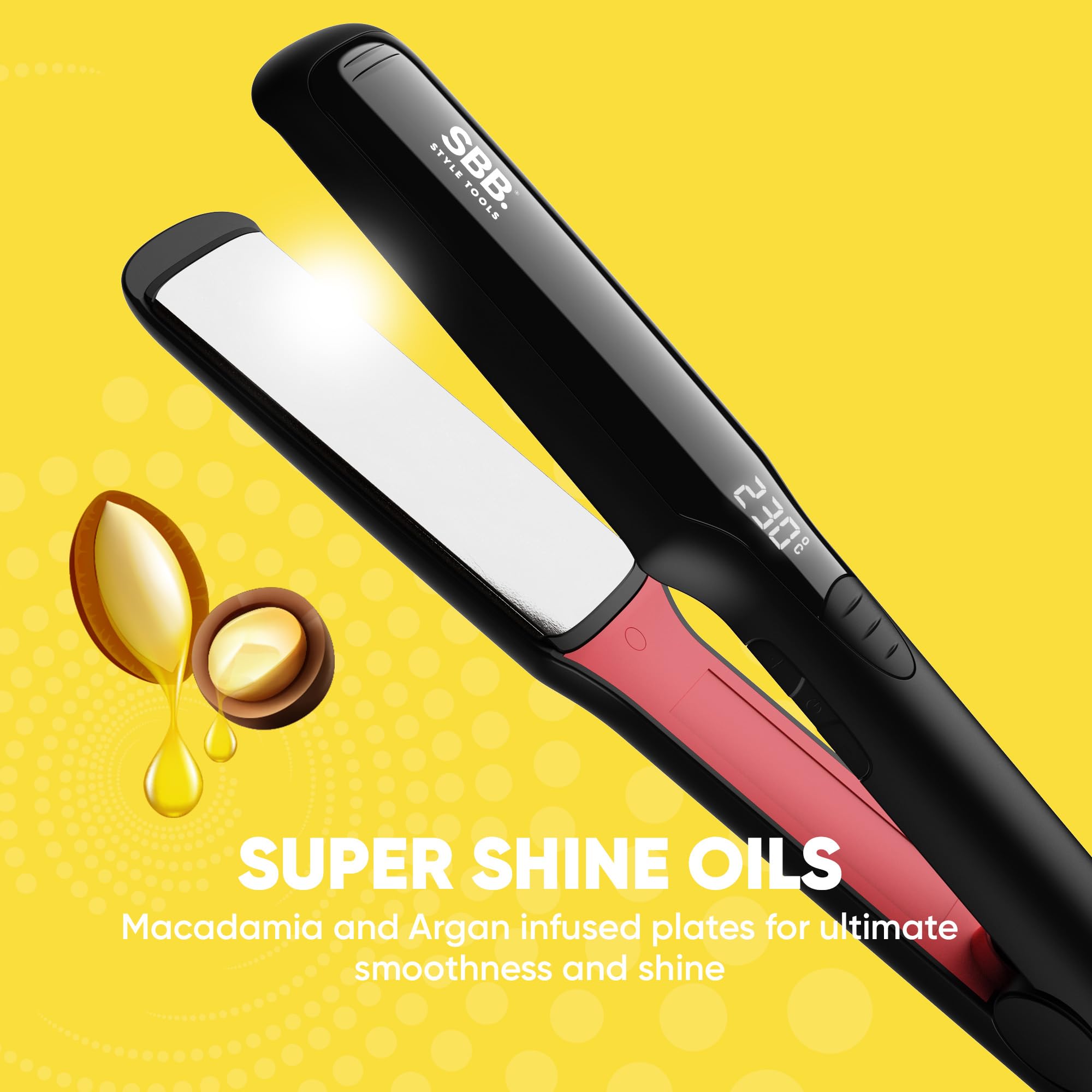 SBB Straight Up Shine XL Lisseur Céramique – Plaques Extra Larges en Céramique pour Coiffage et Lissage – Chauffage Ultra-Rapide, Réglages Variables, Arrêt Automatique, Infusé d’Huiles