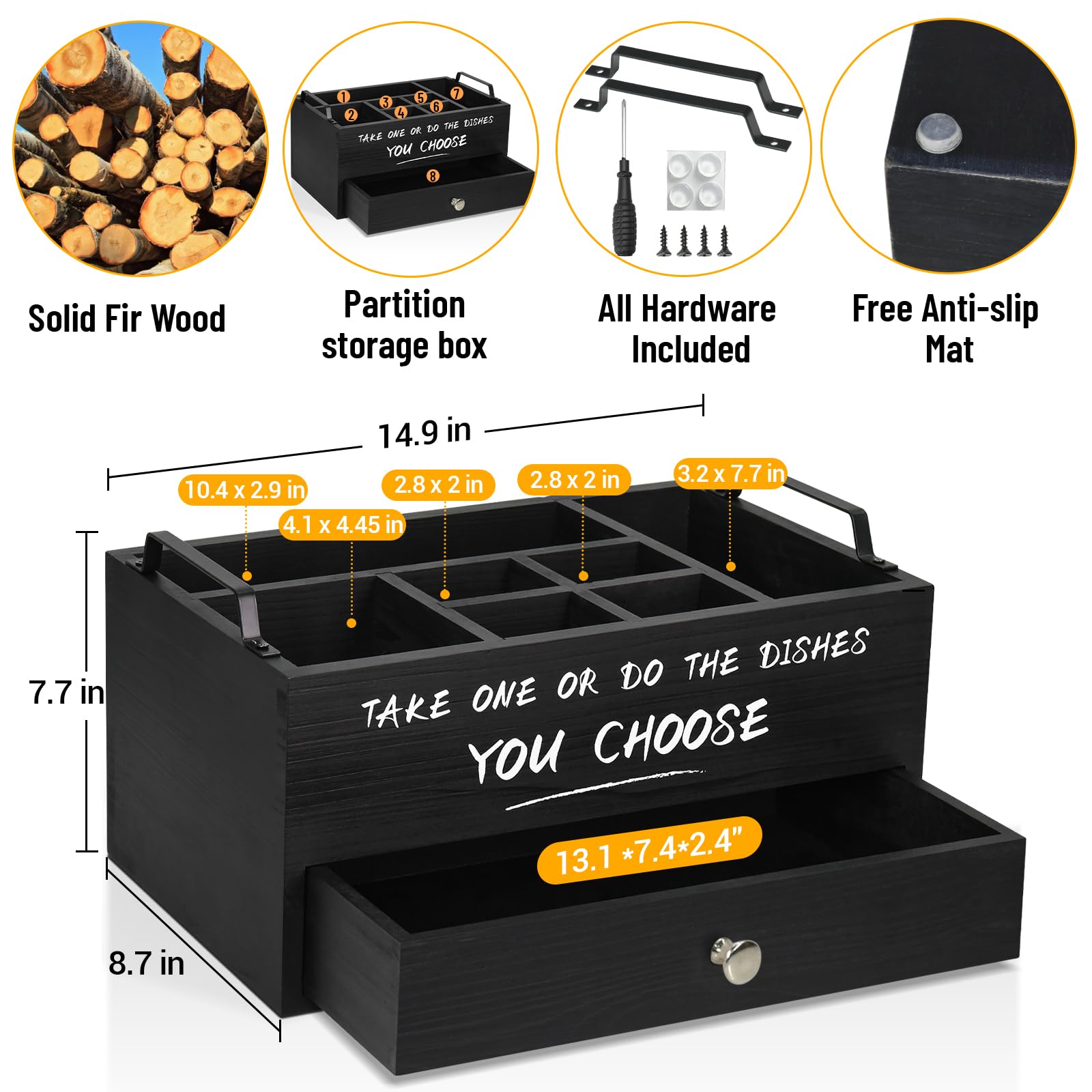 Soportes para platos de papel con cajón para encimera de cocina (negro-2)