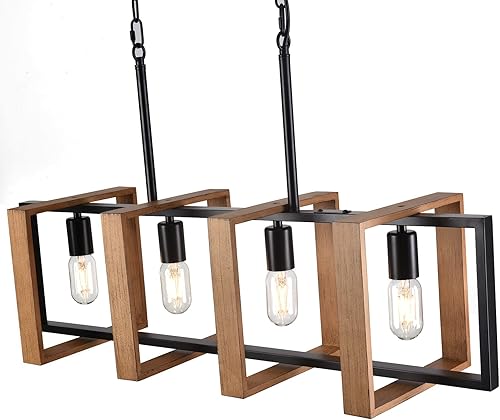 Miniatura 7 de Lámpara de araña de 33 pulgadas para isla de cocina, lámpara rústica de 4 luces, lámpara colgante industrial moderna negra para mesa de comedor y