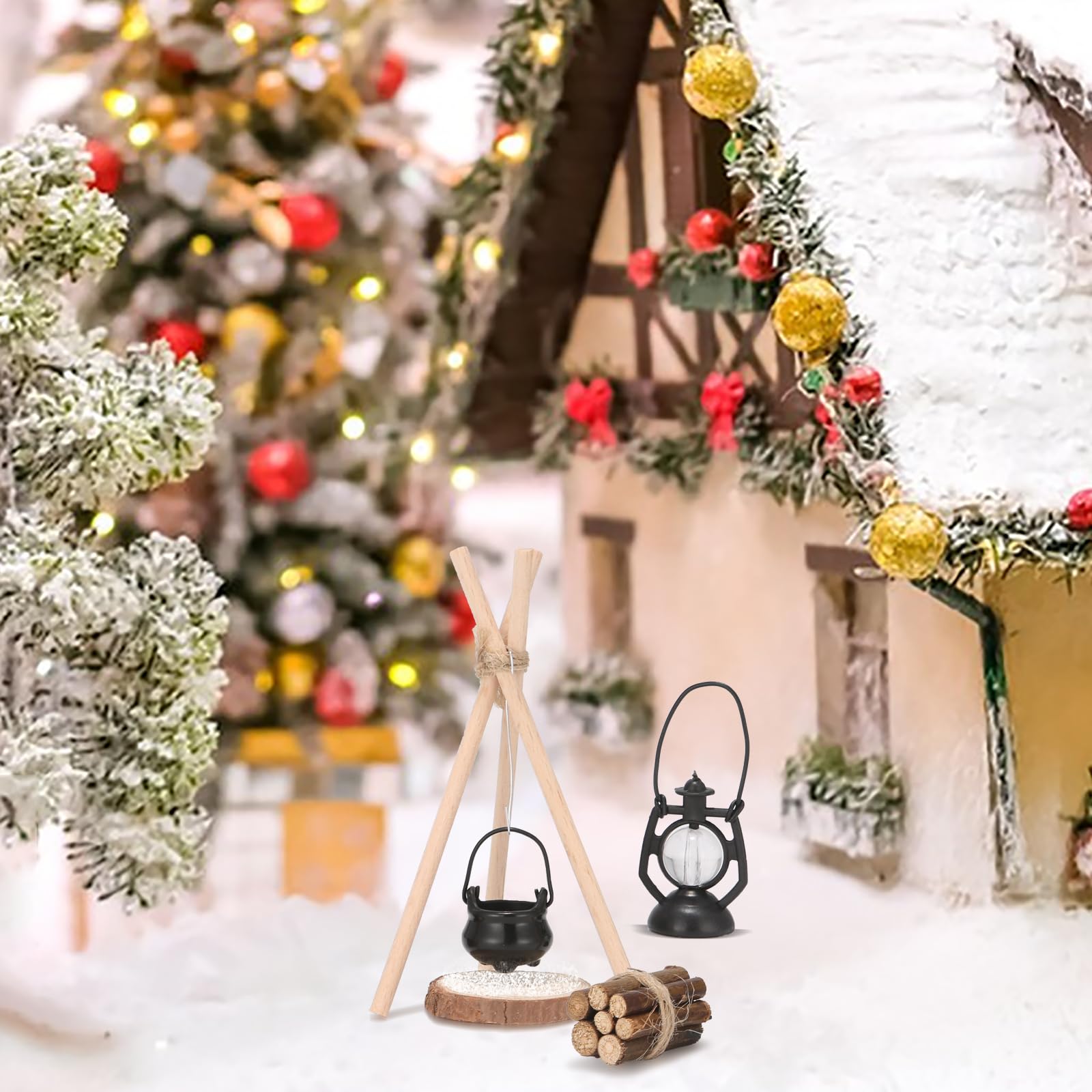 Mini Accessori Legno Falò,Falò della Casa delle Bambole,Focolare in Miniatura,Gnomo Slitta in Legno Focolare,Falòs in Legnos In Miniatura,Natale