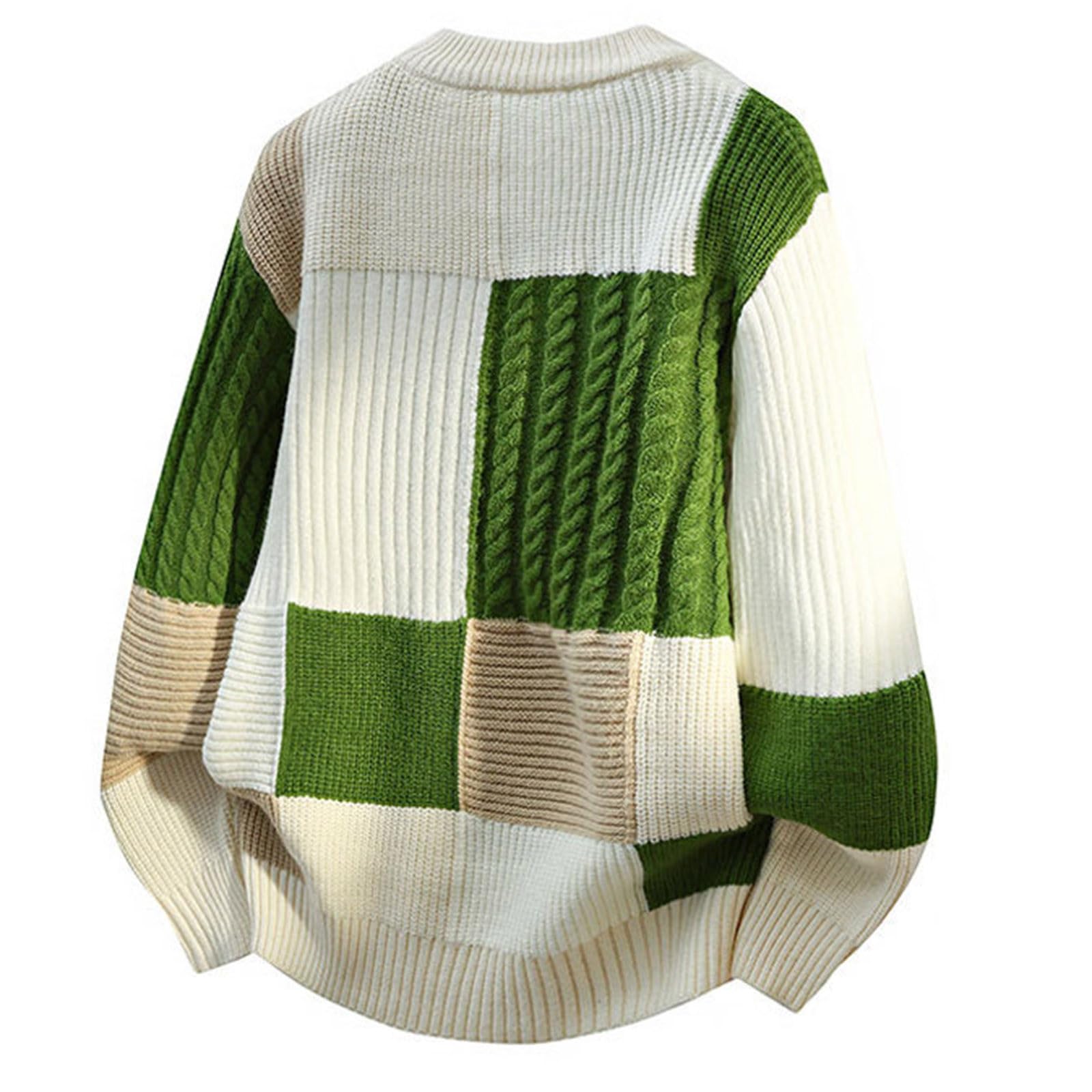 Jersey para hombre, cuello redondo, suéter de invierno, de gran tamaño, informal, patchwork elegante, holgado, cálido, estilo vintage, streetwear versátil, manga larga, suéter para fiesta