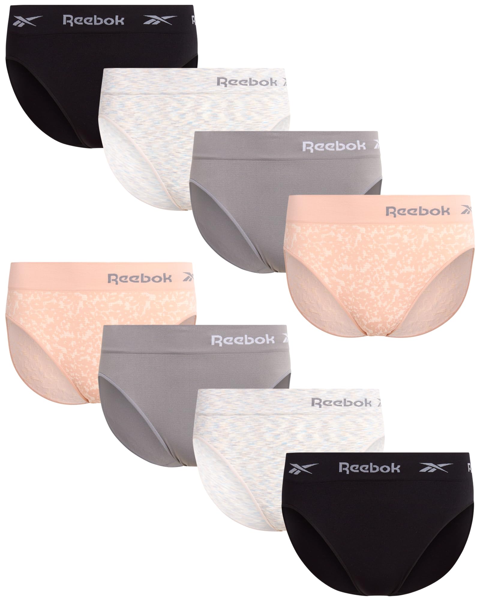 Reebok Womens Briefs Underwear - 8 Pack Stretch Performance Seamless Panties for Women Boy Shorts Underwear Pack