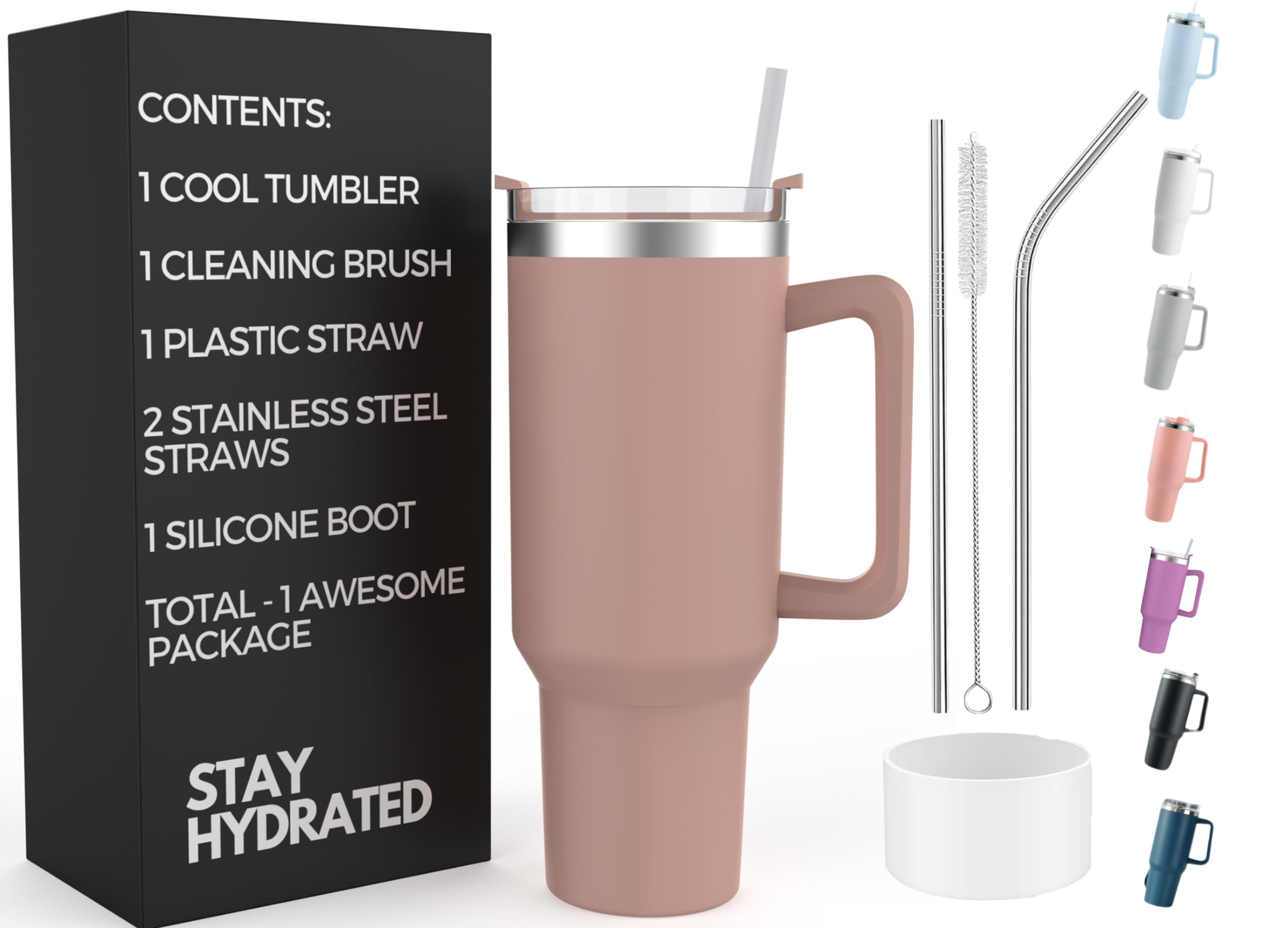 Sponsored Ad – 40oz Tumbler with Straw and Lid + 2 Stainless Steel Straws, Silicone Boot, 1.2 litres, Insulated Cup -Travel Mug with Handle - Birthday Gift for Girls, Nude