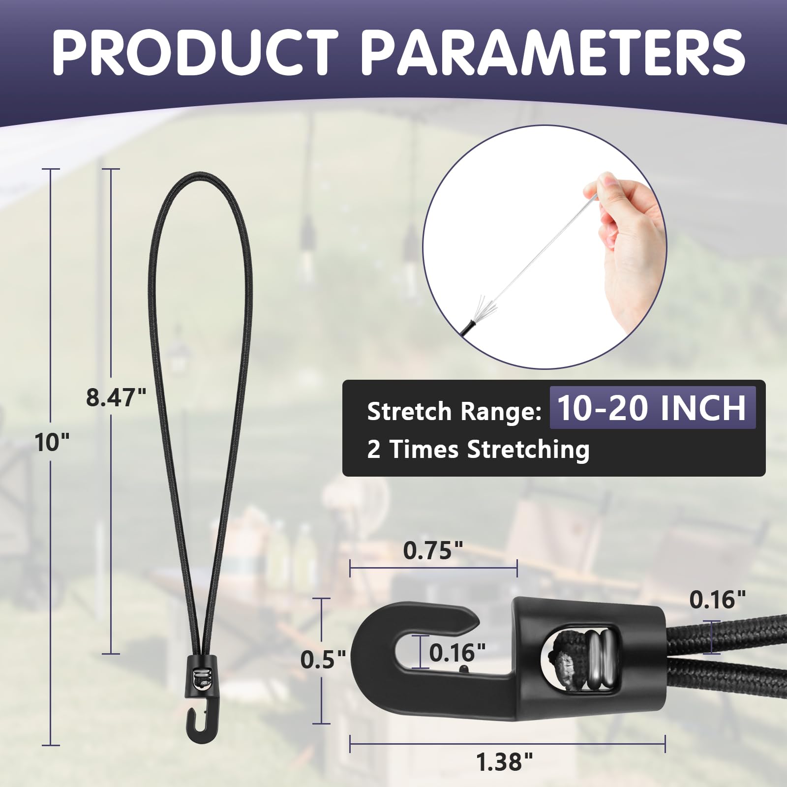 Bungee Cords with Hooks 10 Inch, 25 PCS Short Bungee Cord Straps with UV Resistant - Image 2