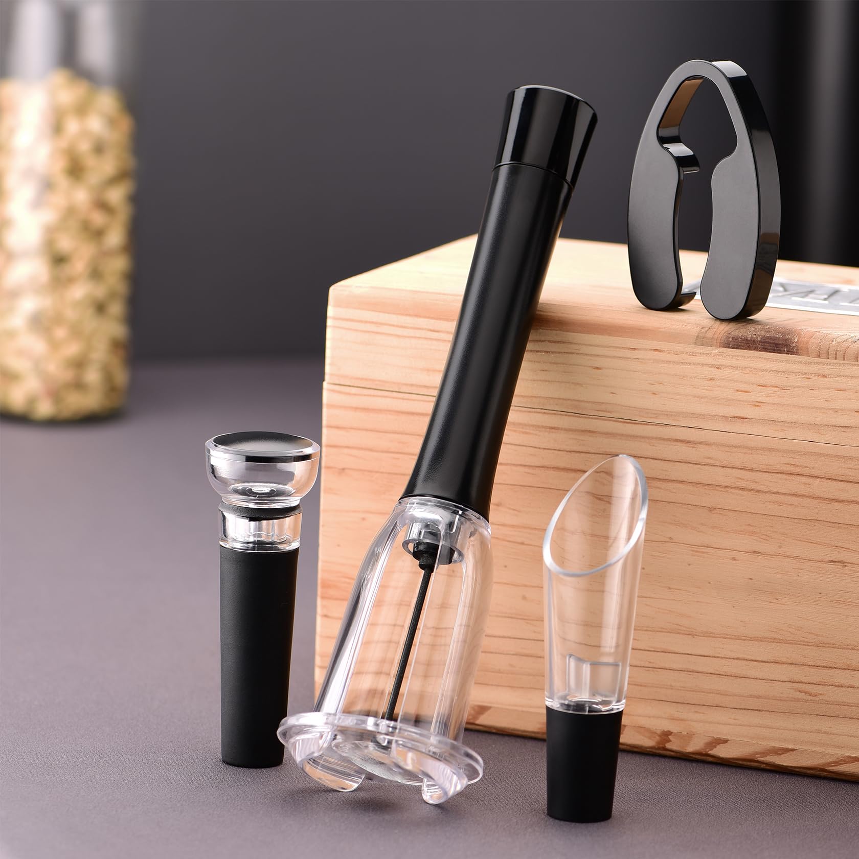 Set de Sacacorchos de Aire a Presión, Incluye Corta Cápsulas, Bomba Vacio Tapon y Vertedor, Abridor de Vino Profesional Funcional, Regalo Ideal para los Amantes del Vino Navidad