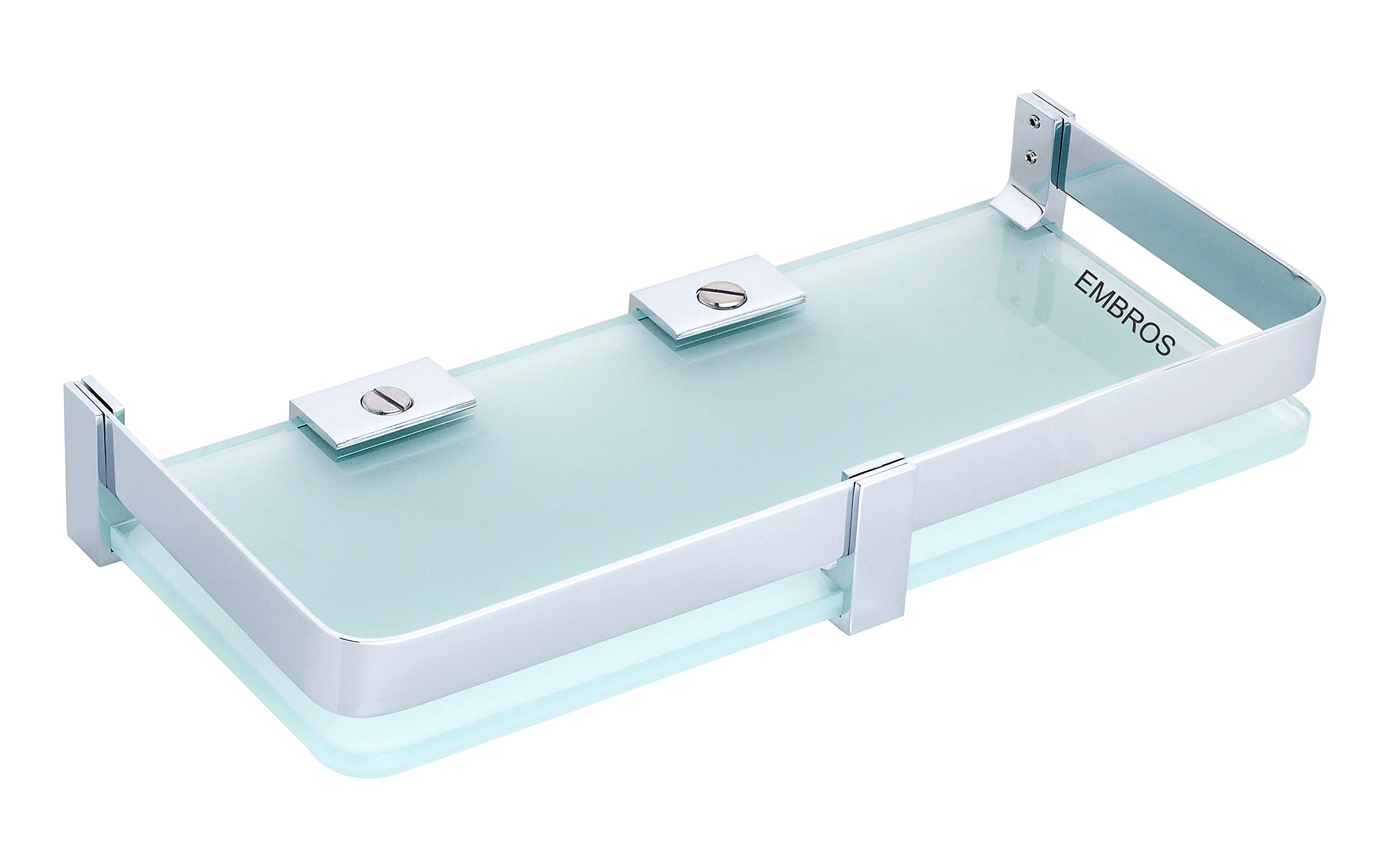 EMBROS Premium Brass Front Bathroom/Kitchen Fancy Glass Shelf (Silver, 6 x 12 )