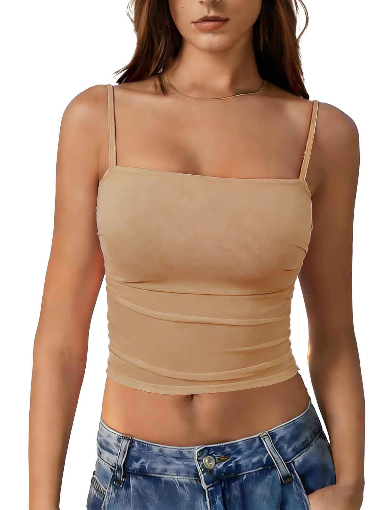 Avidlove Bralettes for Women Spaghetti Strap Mesh Tank Top Tube Slim Y2K Camisole Ultra-Cropped Tops Lightweight(1 & 2 Pcs)