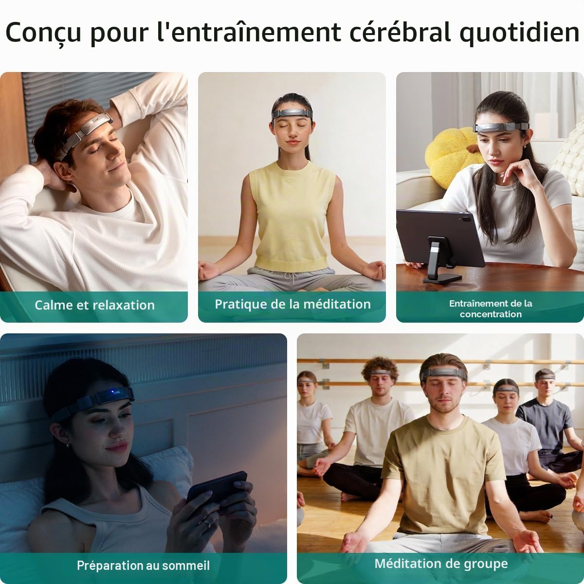 Bandeau de méditation, dispositif de neurofeedback EEG, retour audio et visuel en temps réel pour l'entraînement à la méditation | Suivi des ondes cérébrales Alpha, Beta, Gamma, Theta