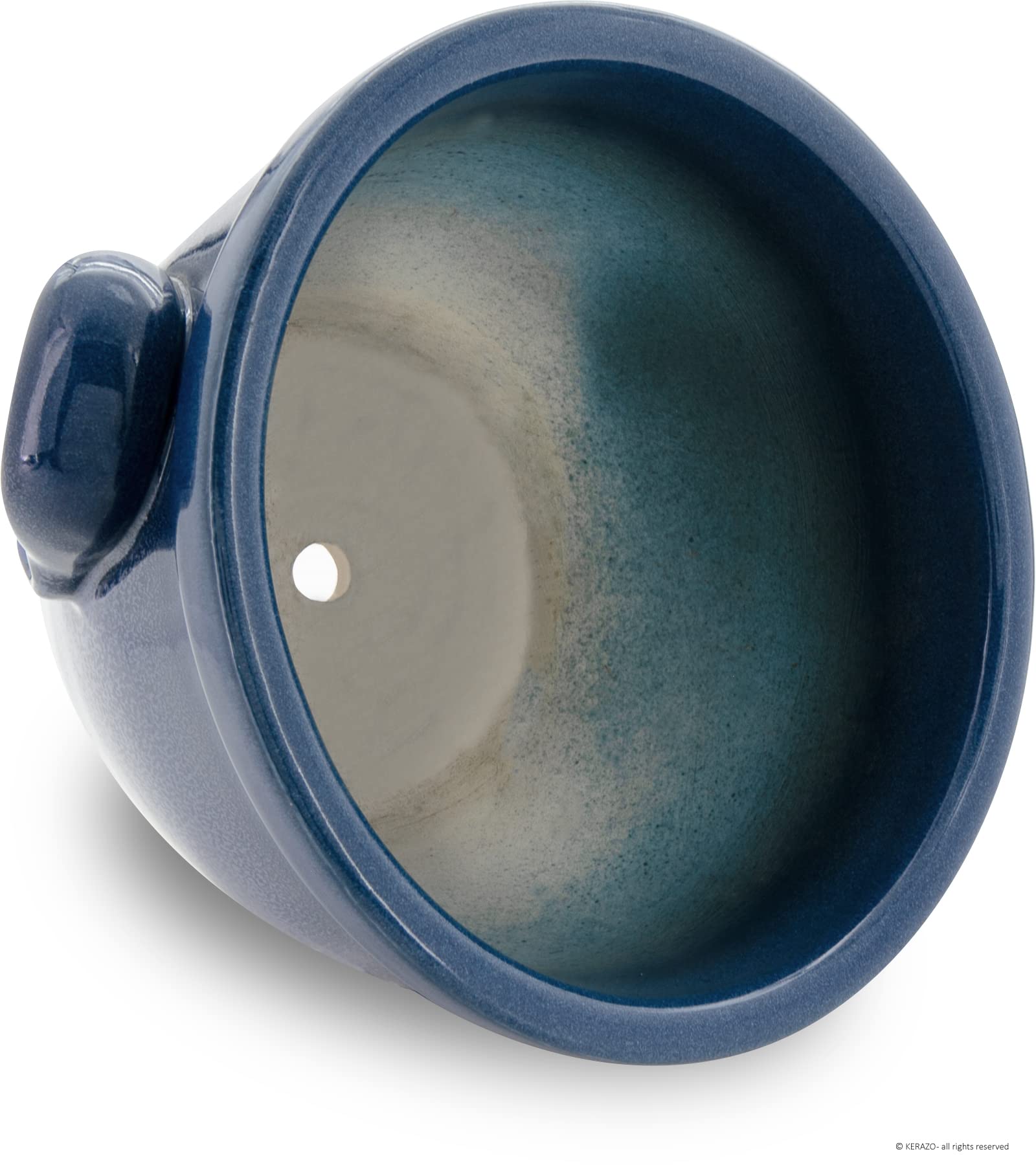 K & K ceramica vaso per piante Venus II con manico, 28 x 20 cm, colore: blu/fiammato in gres (più pregiato della maiolica)