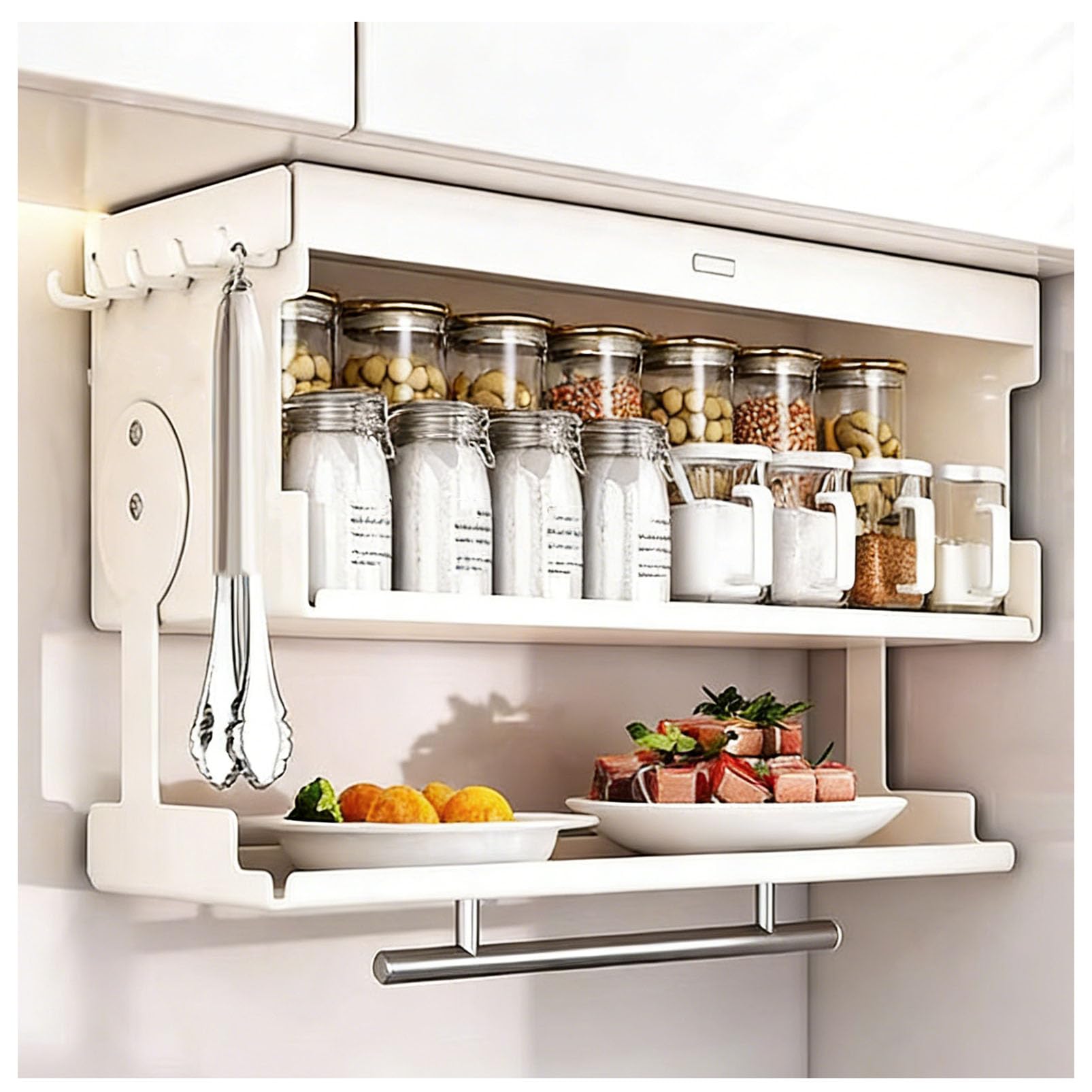 Armoire de Cuisine Murale avec Porte Rabattable, Organisateur de Garde-Manger Peu encombrant pour épices/Assiettes/Tasses, Buffet Multifonctionnel