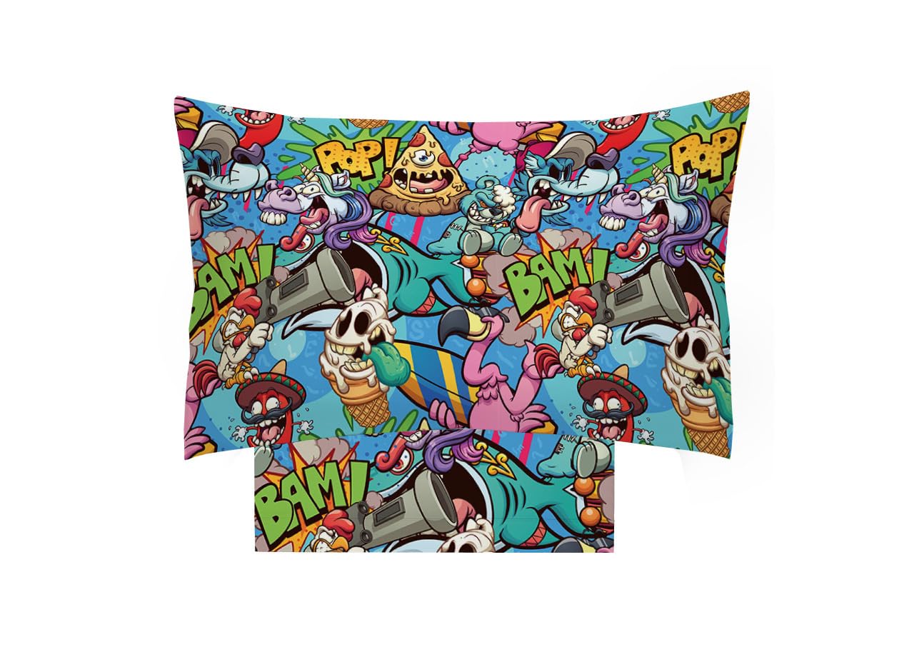 SOFFICIOSO Parure Copripiumino Sacco Letto Moderno Ragazzi Puro Cotone Freestyle Crazy Pizza Singolo Crazy Pizza