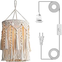 Bioaqua Boho Macrame Lamp Shade - Handmade Plug-in Hanging Pendant Light for Bohemian Bedroom Living Room Decor (Type 3)