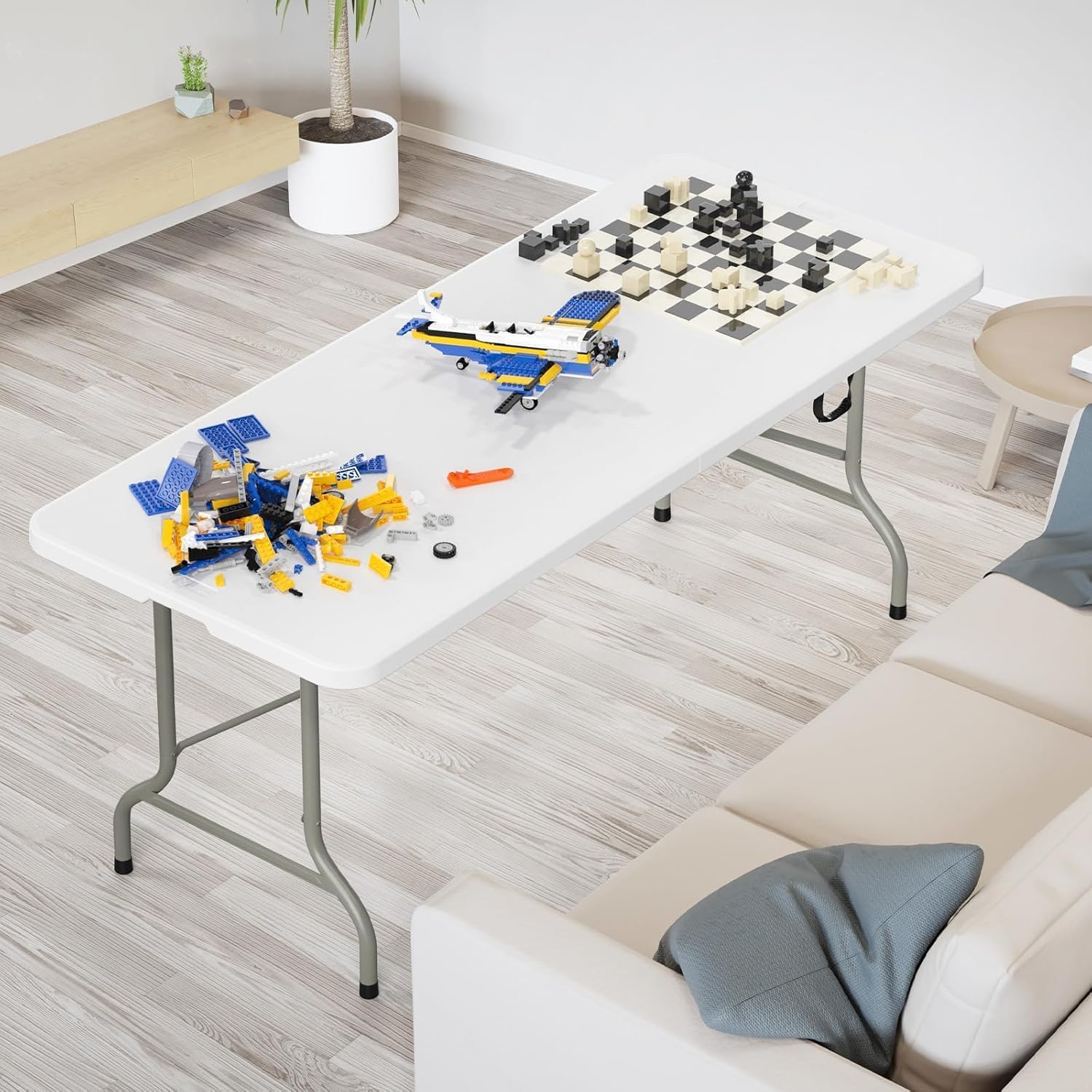 10 Pack of 8 Feet Foldable Table with Built in Handle & Steel Legs | Heavy Duty Portable | Perfect for Party, Dining, Wedding, Events, Picnic Indoor, Outdoor, Camping, Utility