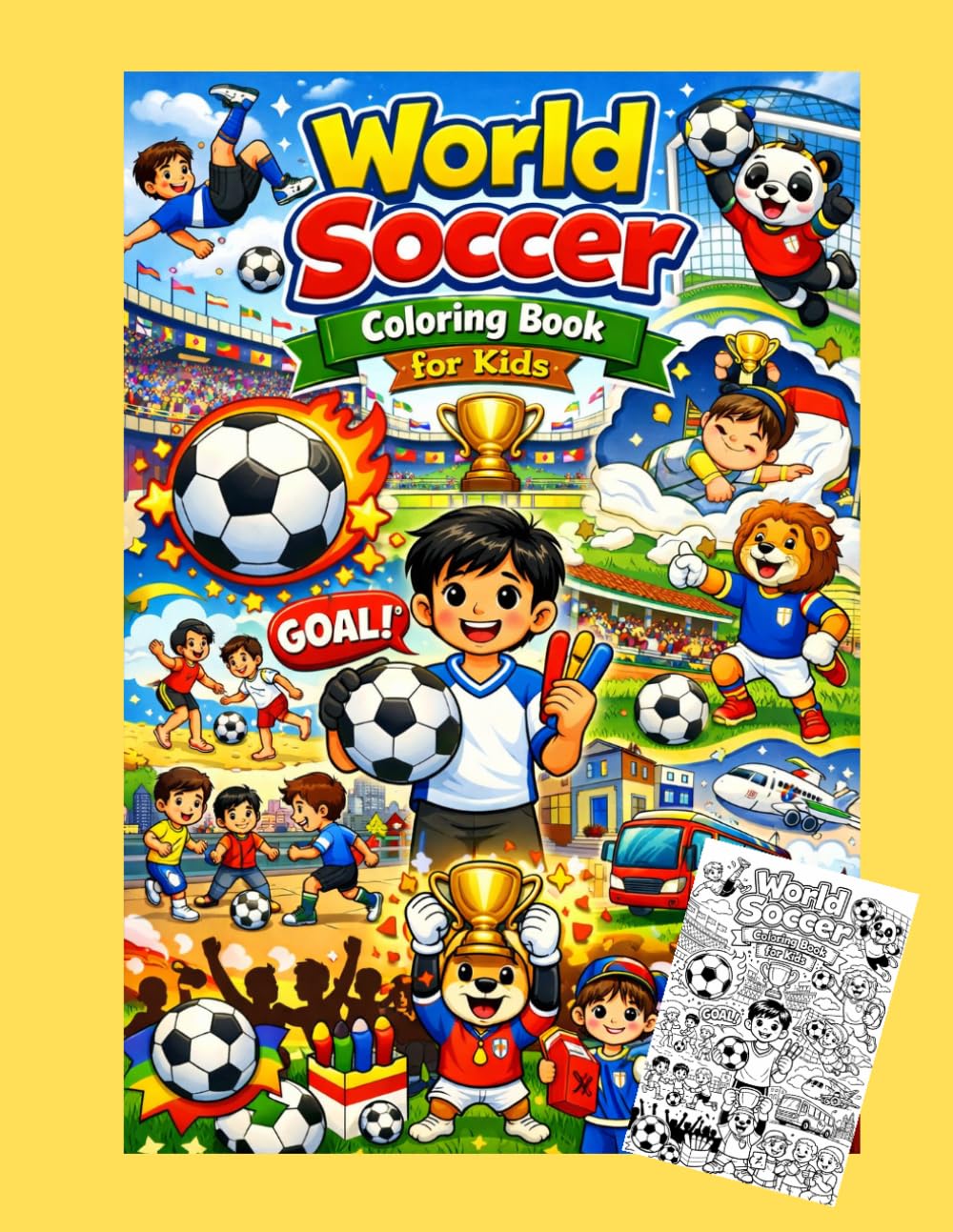 World Soccer Coloring Book for Kids: Fun Players, Cute Mascots, Stadiums, Goals and Soccer Adventures