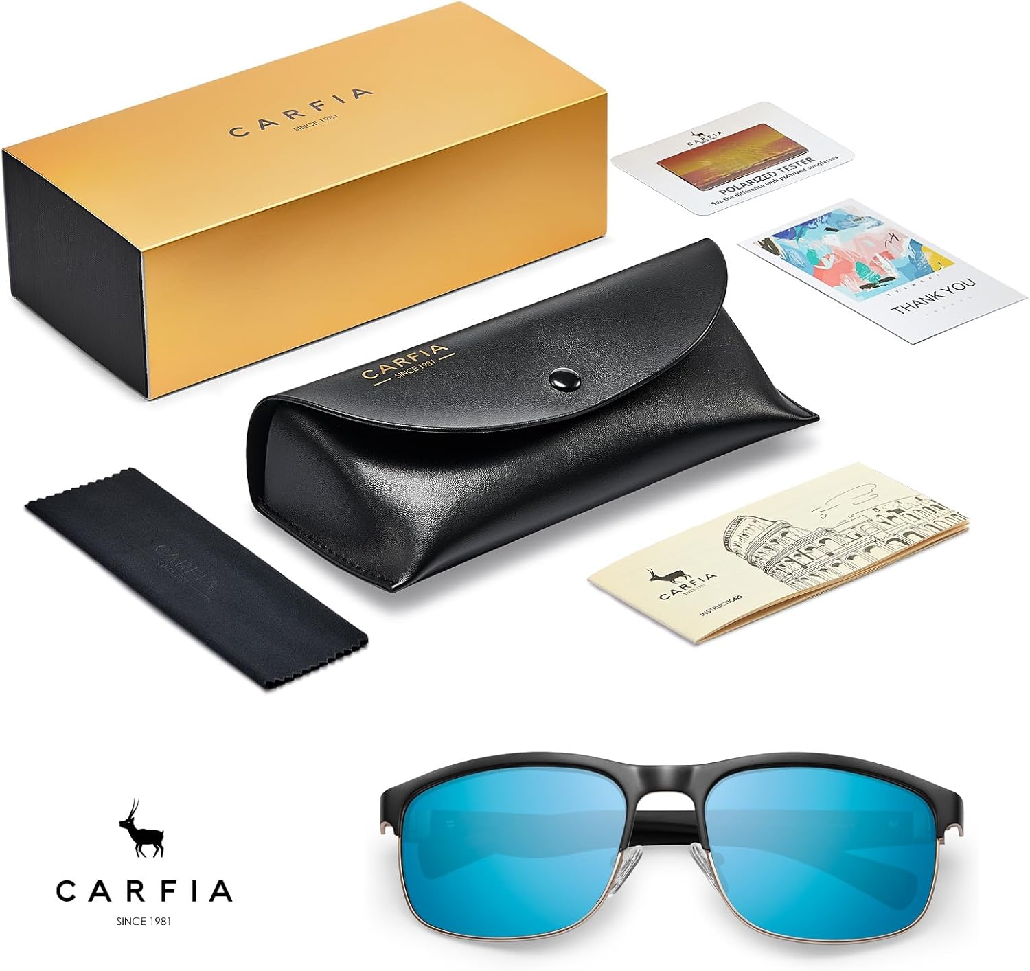 CARFIA Retro Polarized Sunglasses for Men UV Protection Fashion Cool Driving Sun Glasses Metal Square Frame CA5376 - Image 7