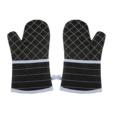 Irishom Extended Oven Mitts 1 Pair - Long Kitchen Gloves Heat Resistant 260/500 degreeF, Grids Horizontal Stripes Pattern for Kitchen Cooking Baking BBQ