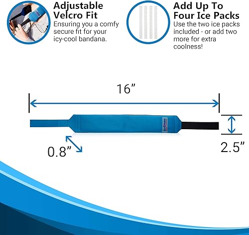 Miniatura 7 de Cool + Relief - Bandana refrescante para la bolsa de hielo, 16 x 2.5 x 0.8 pulgadas, con almohadillas frías (paquete de una) en azul