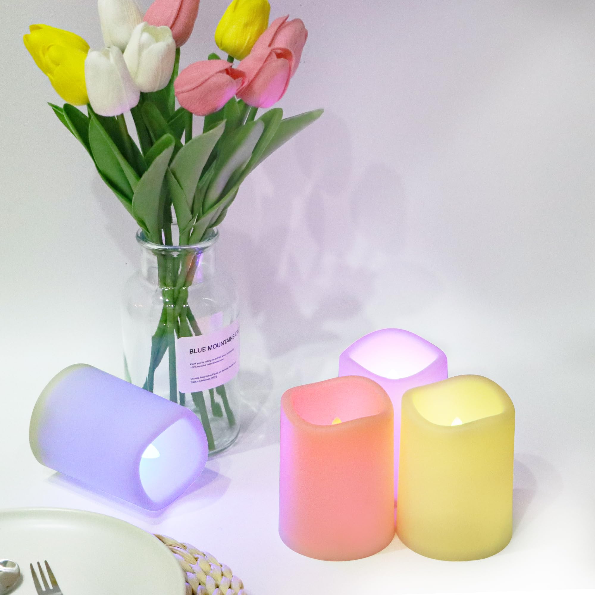 EXTSUD Ledkaarsen, vlamloze kaarsen, flikkeren met laadstation en afstandsbediening, timerfunctie, set van 3 led-kaarsen van glas, oplaadbare vlam, kaarslicht, romantische theelichtjes, decoratie