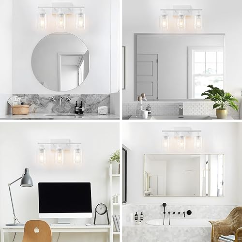 Miniatura 5 de 3 lámparas blancas para baño, luz de tocador sobre el espejo, apliques de iluminación de pared modernos, lámpara de pared industrial rústica para