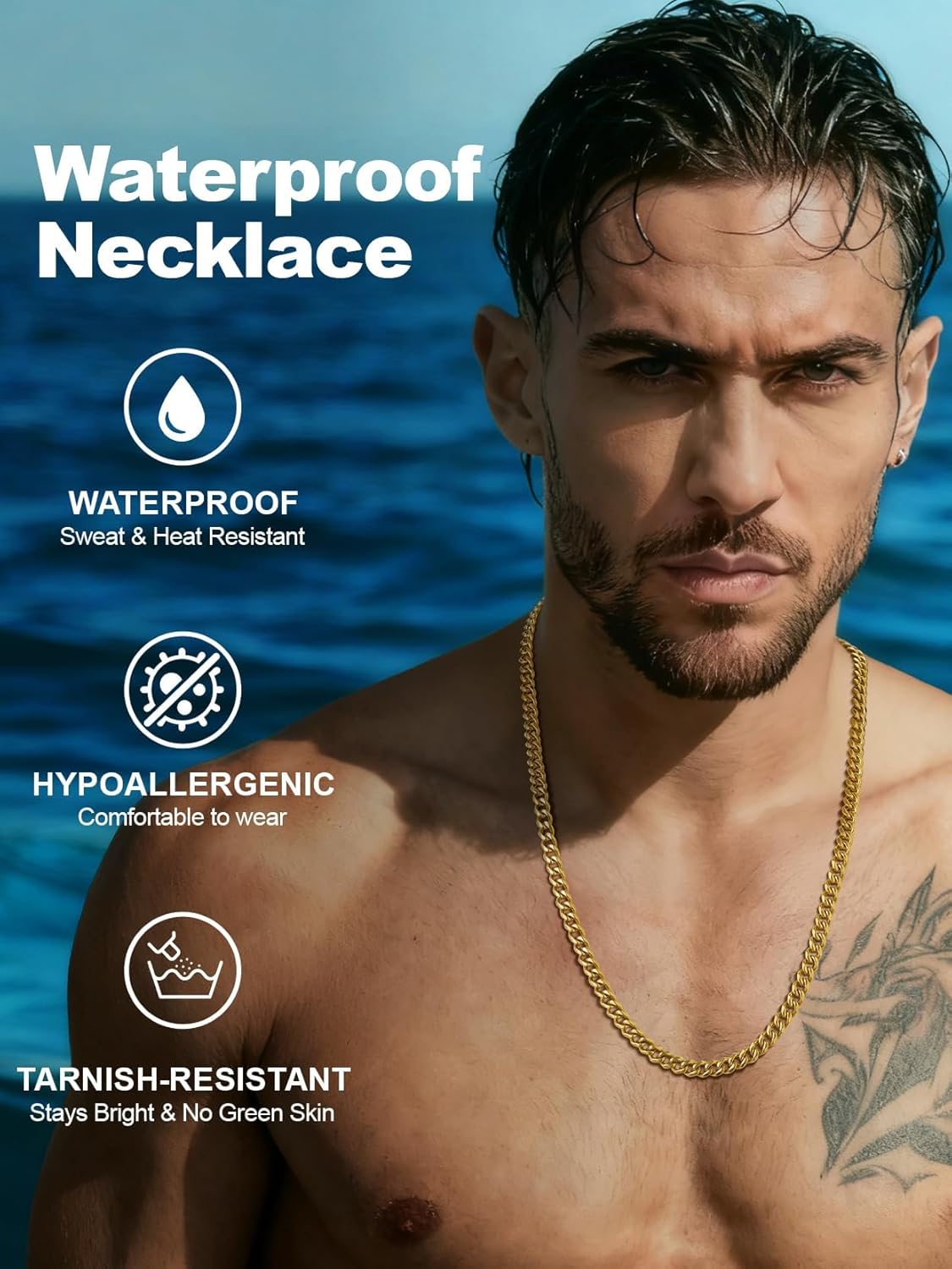 Richsteel Cuban Link Chain for Men, Mens Stainless Steel Miami Curb Chains Necklace 6/9/12mm Width Gold/Silver/Black Plated Non-Tarnish Trendy Jewelry 18-30 Inch