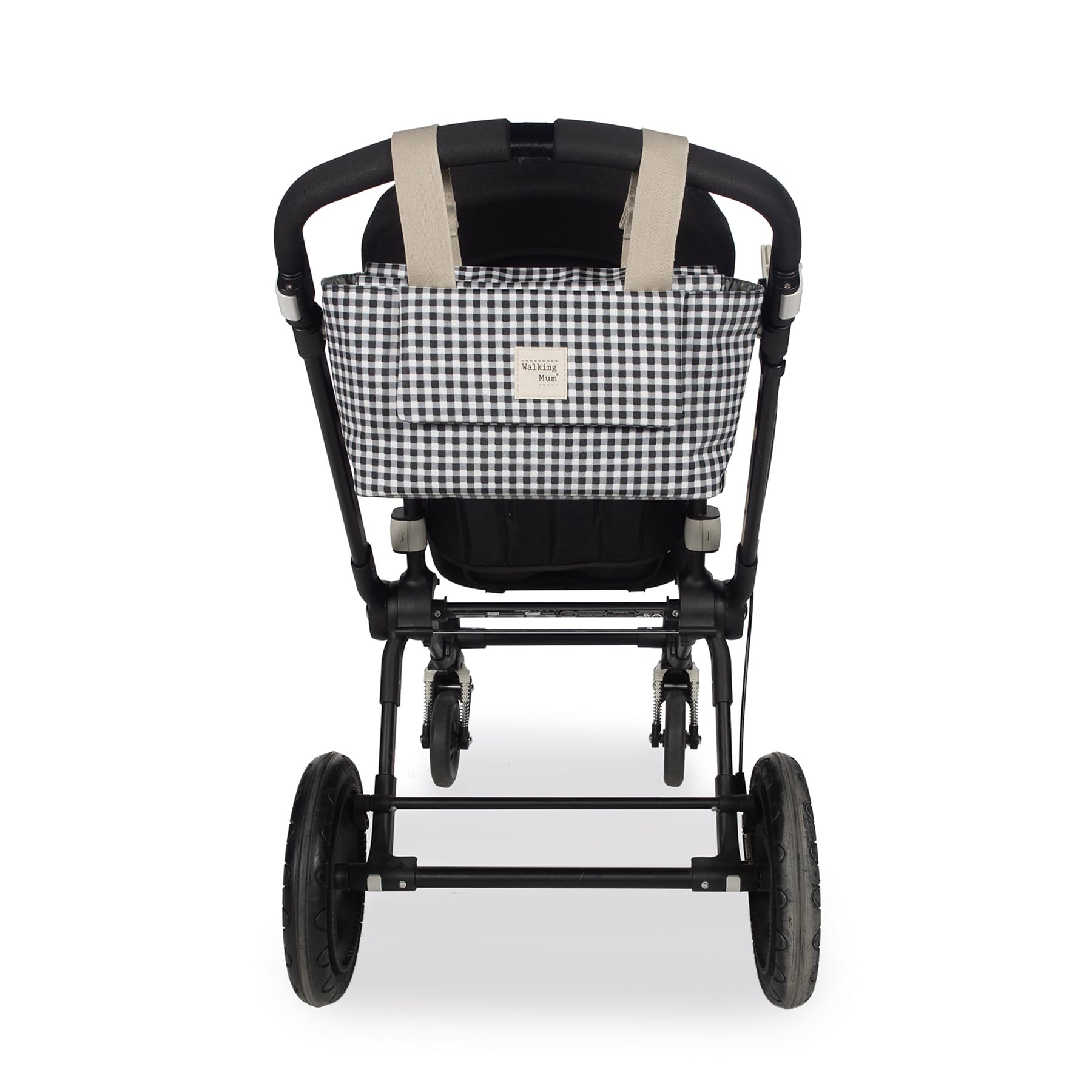 Walking Mum. Sac organiseur I Love Vichy - Sac de maternité pour poussette - Poignées courtes pour fixer au chariot - Couleur : noir - Dimensions : 31 x 17 x 12 cm.