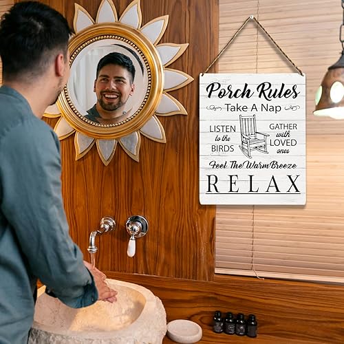 Miniatura 6 de Letrero de madera con reglas de porche, decoración de porche delantero, siente las brisas cálidas, regalo de inauguración de la casa, decoración
