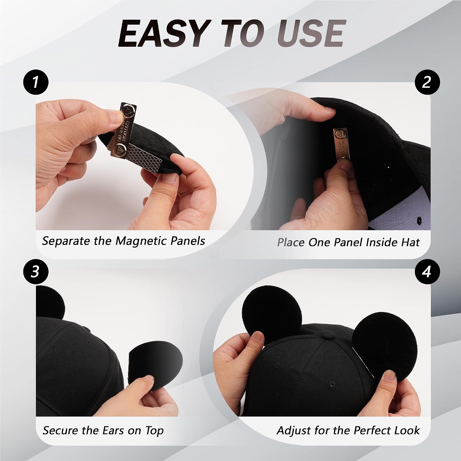 zhezesmila Magnetic Mouse Ears with Magnetic Bows - 3.5'' Clip Mouse Ears Cap Accessories for Holiday Outfits Party Costume