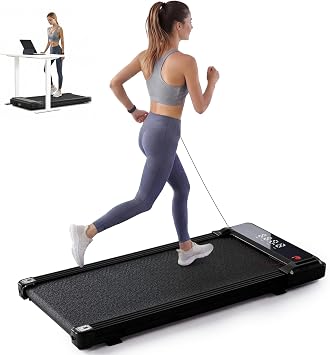 NEWBULIG Under Desk Walking Pad Treadmill, Portable Compact Electric Treadmill with Remote Control, Quiet Fitness Equipment & LED Display for Home & Office, Black&Sliver