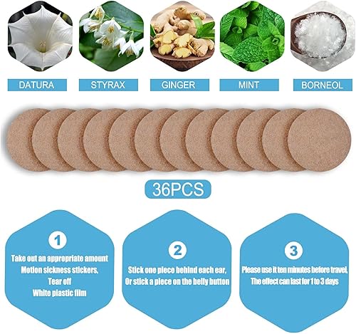 Miniatura 3 de ZLYDG Parche para mareo por movimiento, 36 piezas de parche para mareo para crucero, alivia los vómitos, mareos resultantes del viaje de
