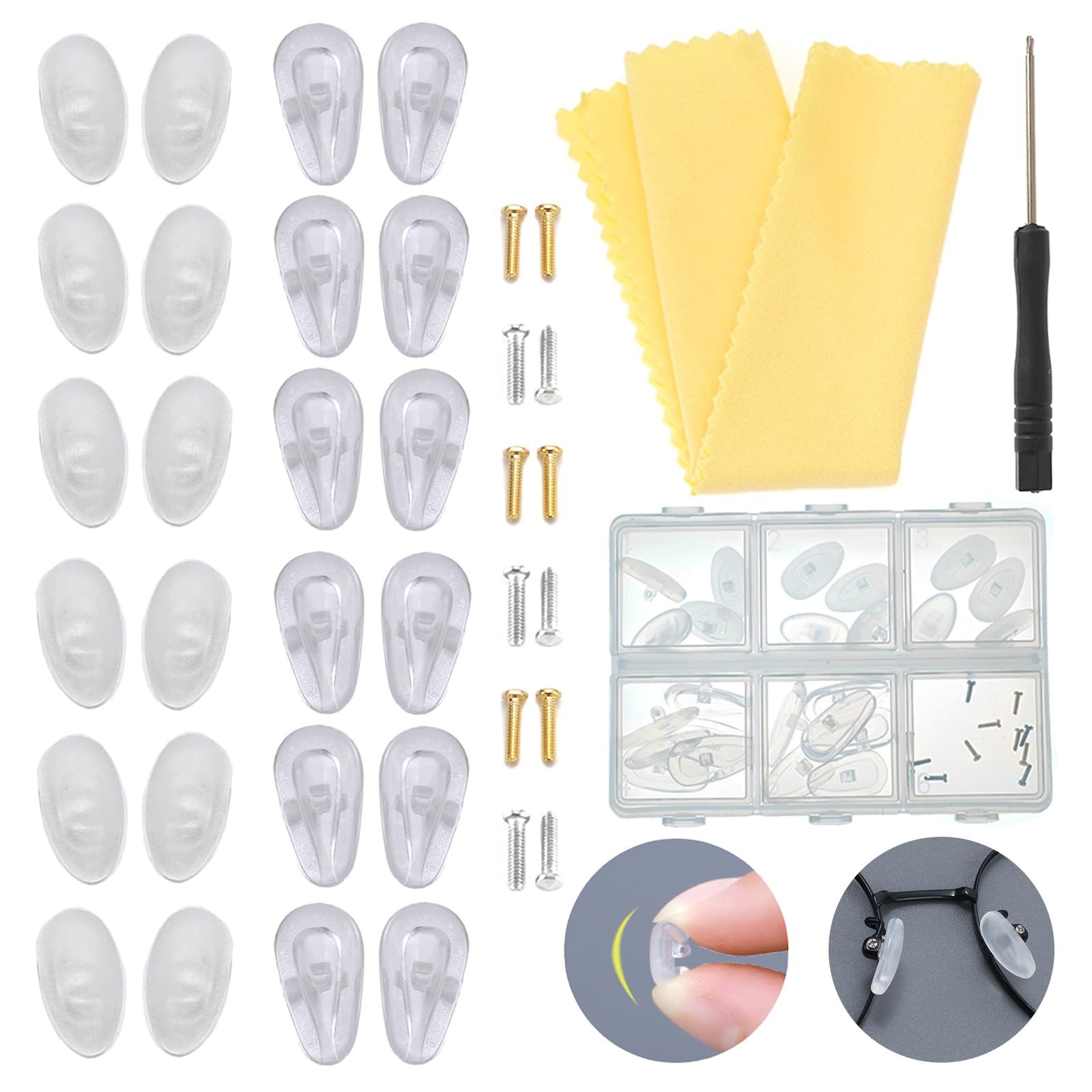 Almohadillas de nariz para gafas, 12 pares de almohadillas de nariz de silicona suave similar a la gelatina y cámara de aire, kit de repuesto de almohadillas de nariz para gafas atornilladas