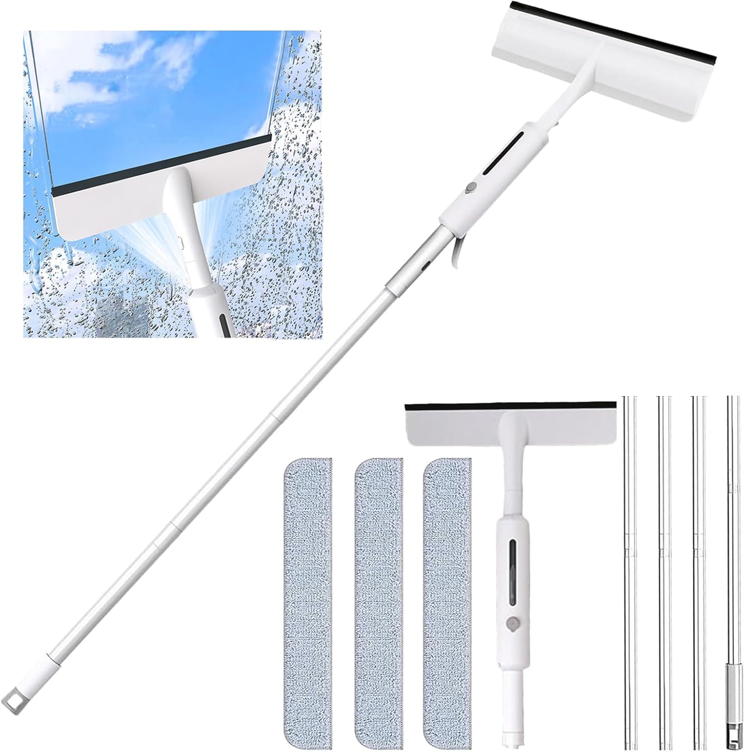 HODOVAS Window Cleaning Squeegee with Spray and 3 Pads,Window Washing Kit with