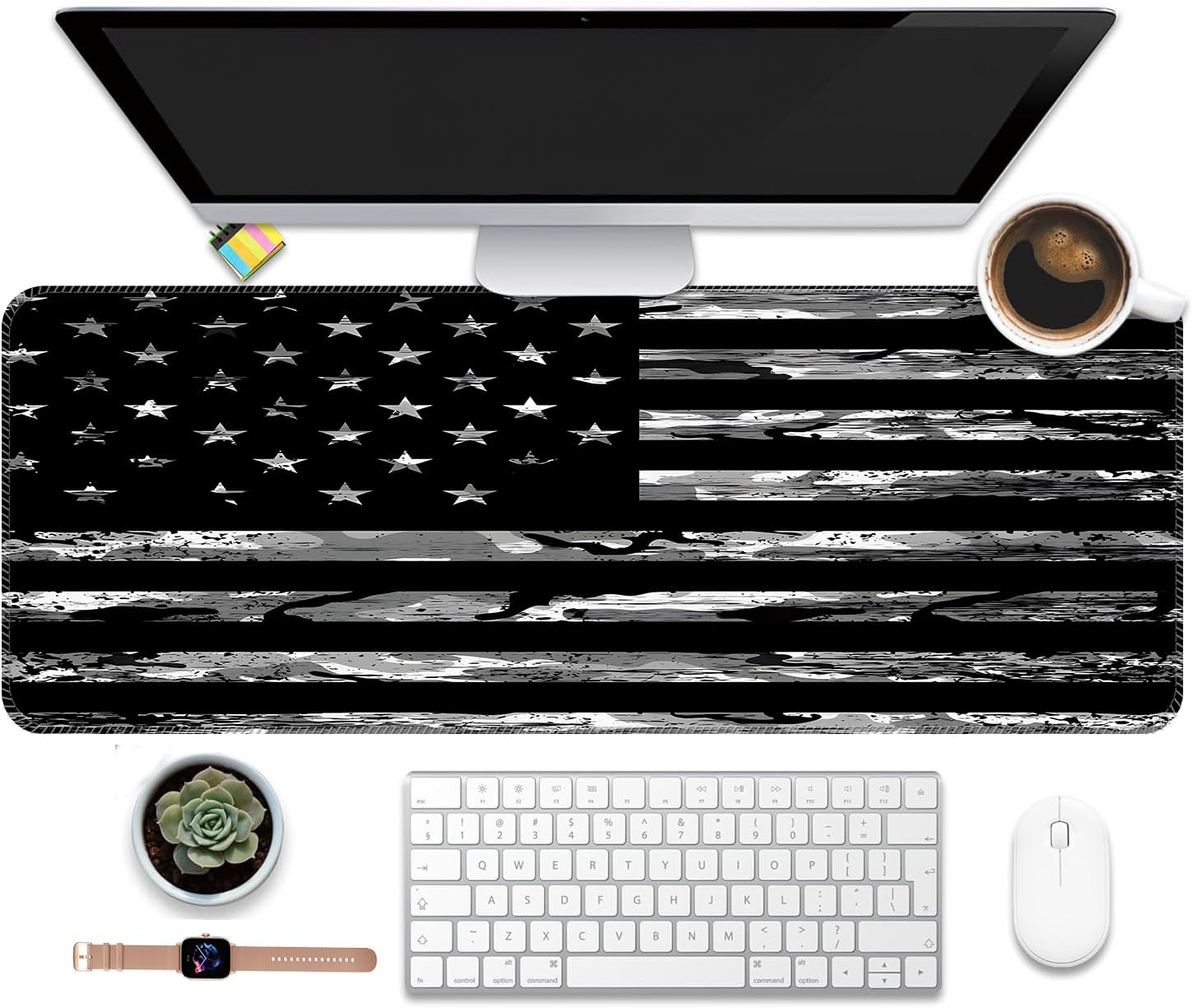 Large Gaming Mouse Pad, Computer Mouse Mat, Funny Desk Pad Protector Decoration, Big Cute Desk Pad, Non-Slip Base 31.5 x 11.8 in Retro American Flag image 2