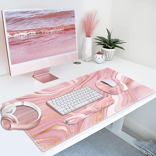 Miniatura 7 de Alfombrilla de mouse y reposamuñecas para teclado, alfombrilla de mouse ergonómica con espuma viscoelástica, base de goma antideslizante,