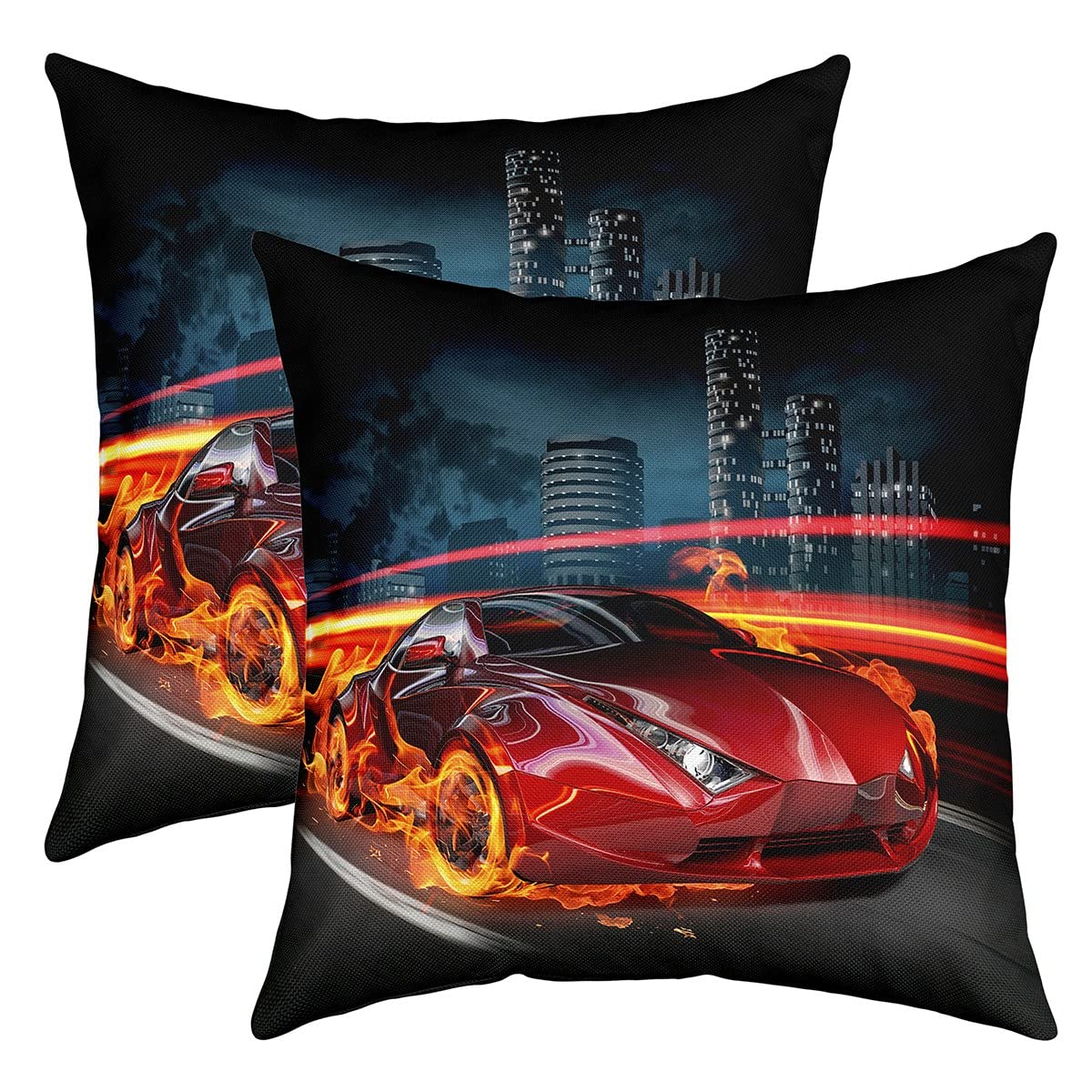 Loussiesd Speed Sports Car Throw Pillow Covers for Sofa Bed Set of 2 Cool Race Car Decorative Pillows Cushion Covers Extreme Sports Black Red Automobile Print Pillow Inserts Not Included 18x18 Inch โ image 1