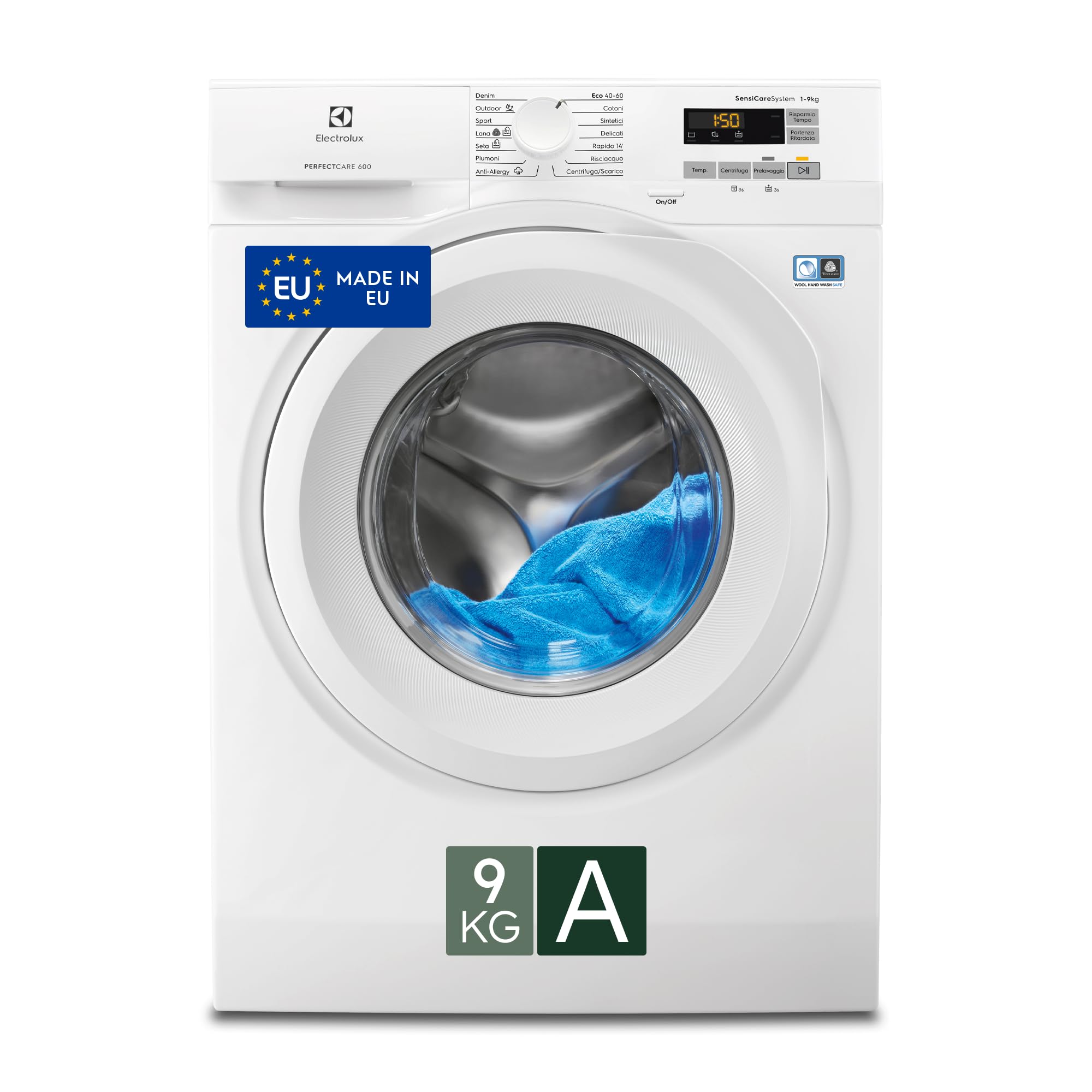 Electrolux PerfectCare 600 Lavatrice a Carica Frontale 9 kg, EW6F592T, Tecnologia SensiCare, 1200 giri/min, Motore inverter, Classe A, 847x597x636 mm, Bianco