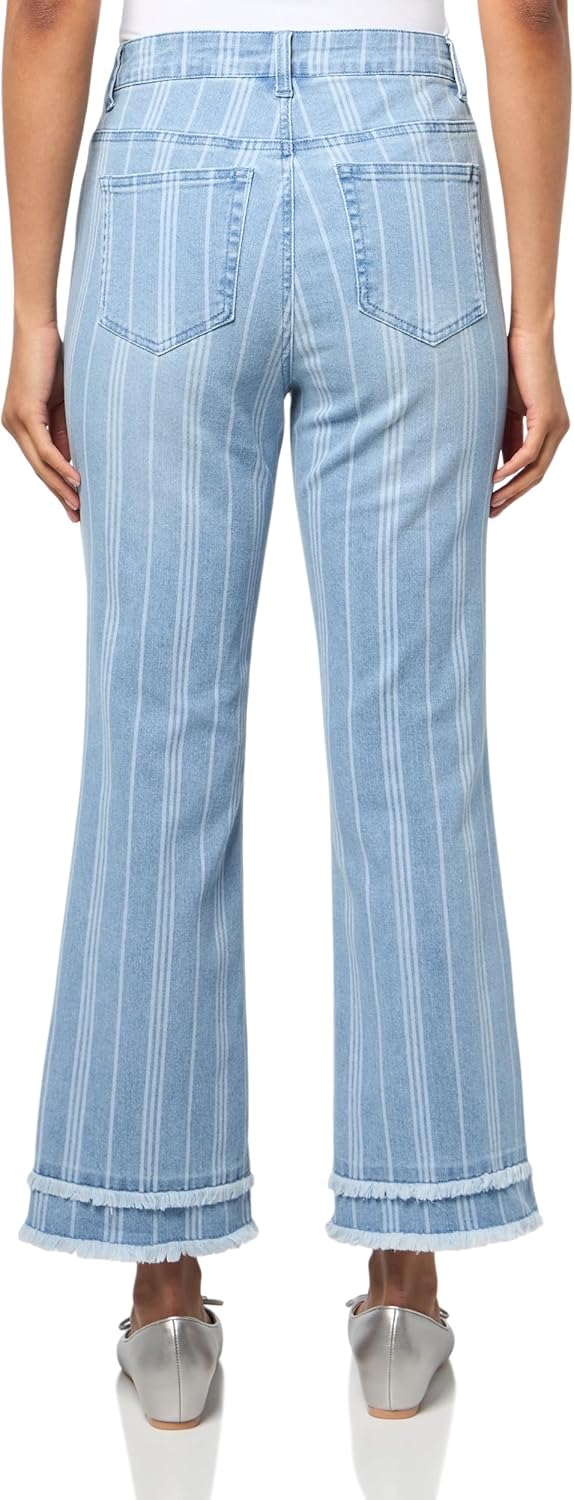 SLIM-SATION 5 Pocket Zip Front Flare Leg Ankle Jean with Double Row Fringe Hem