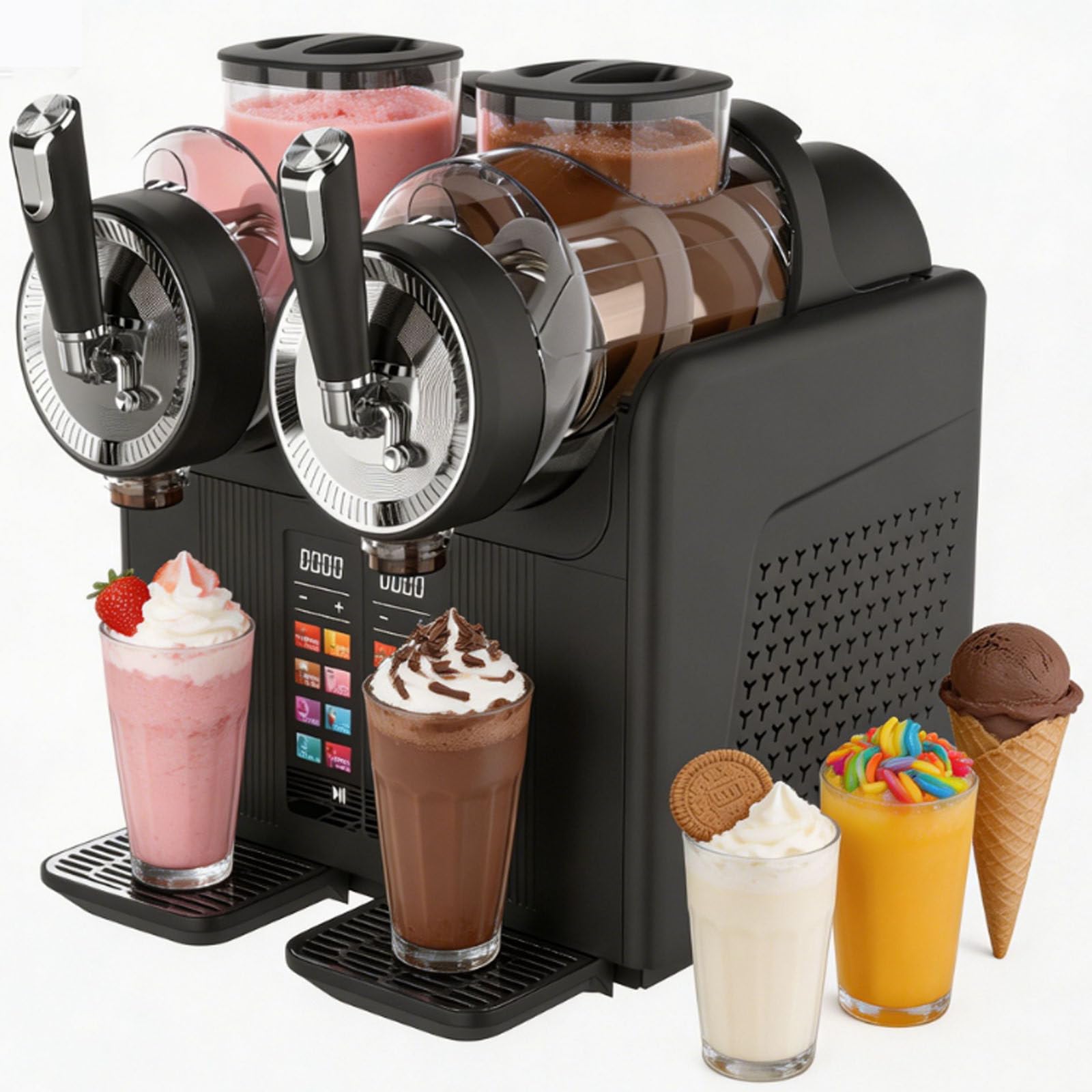 ErShangMao Slushie Maker, Slushy Machine With Dual 2l Tanks, 430w Soft Serve Ice Cream Machine For Home, Café Use, 7 In 1 Presets, Touch Panel, Kid Lock, Self Cleaning Cold Drink Maker Black