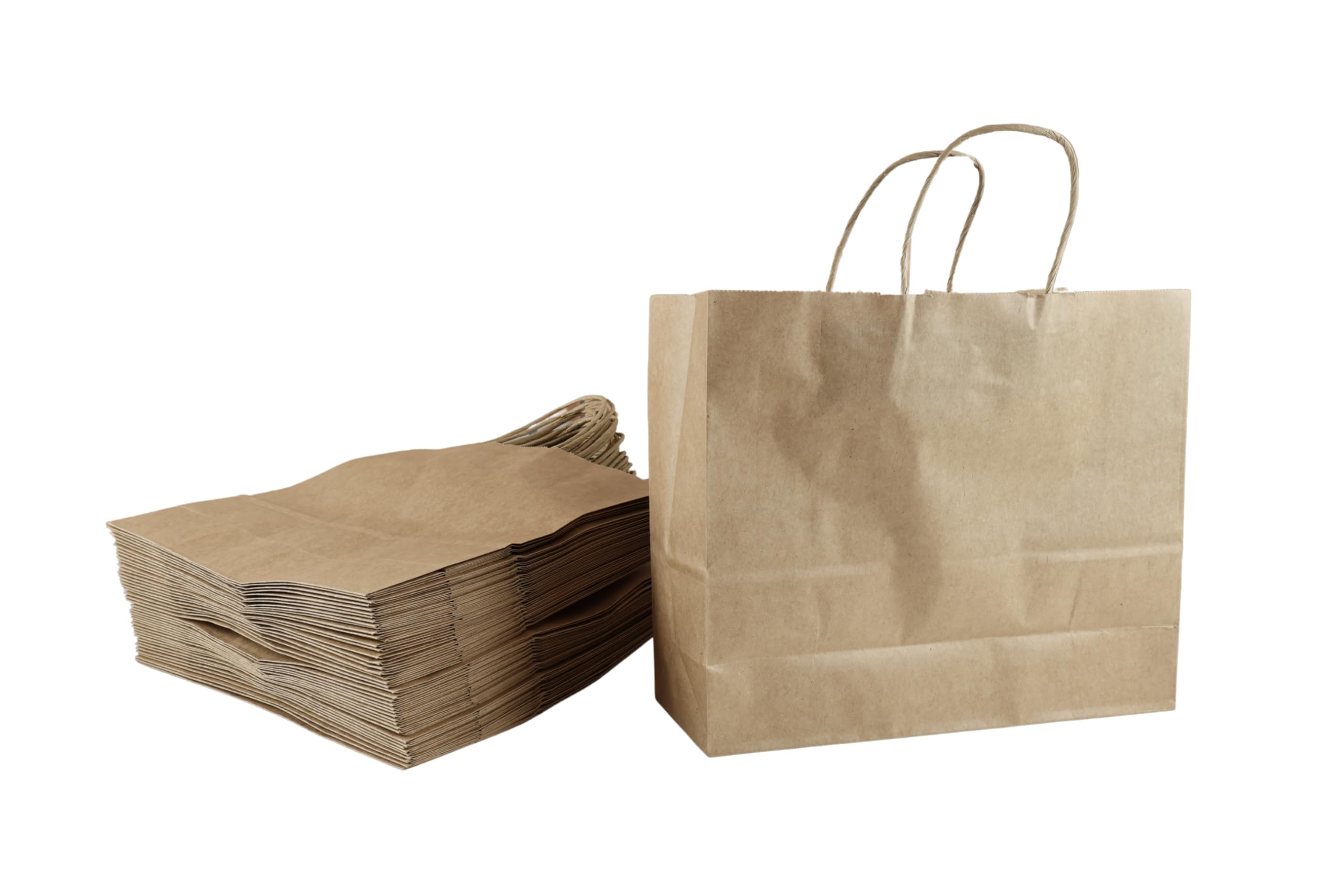 Lot de 500 Sacs Kraft Épais 32 x 11 x 27 cm – Papier Kraft Naturel avec Poignées Torsadées – Pour Commerces et Restauration
